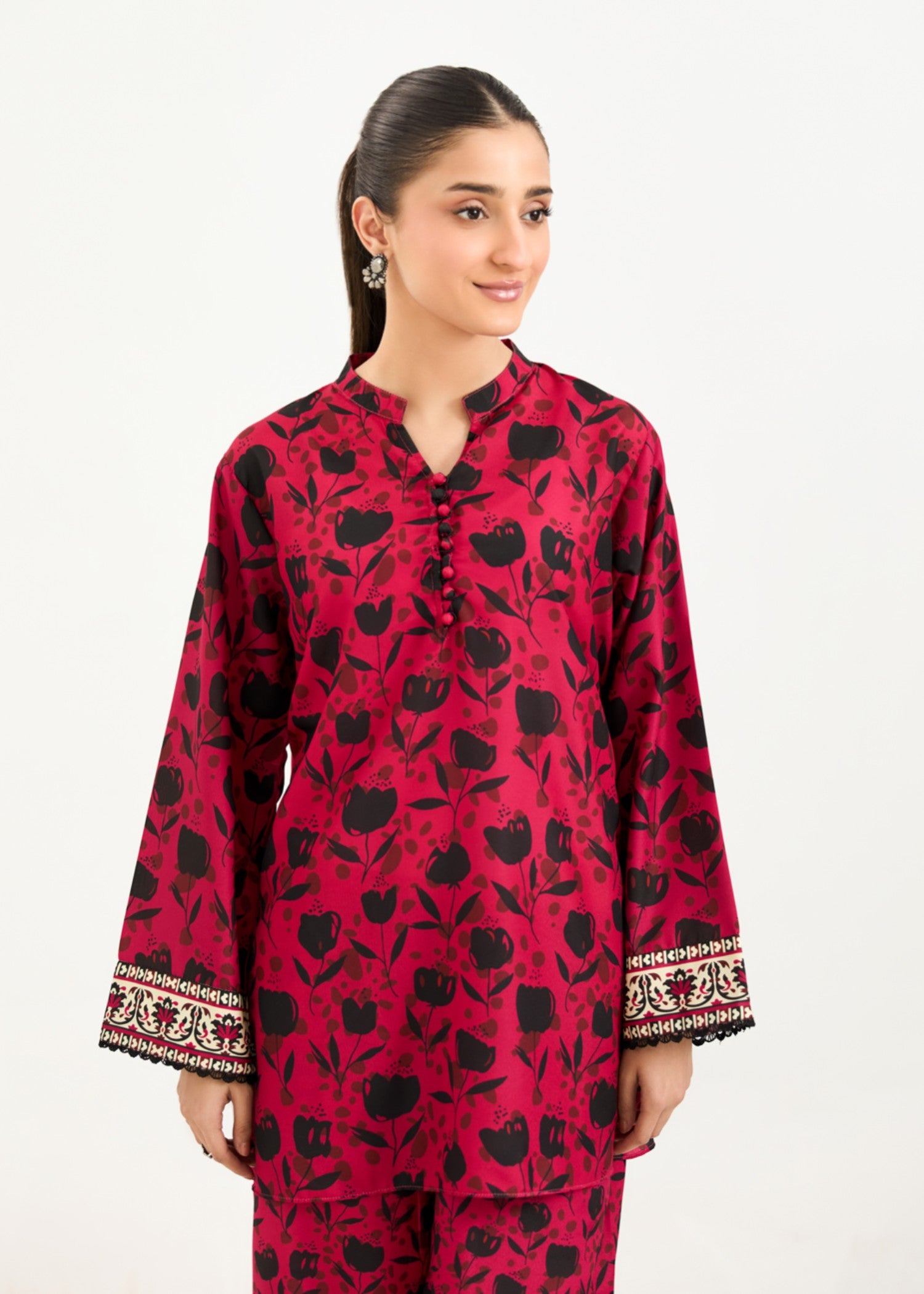 silk finish lawn Co ord Sets in Cardinal red