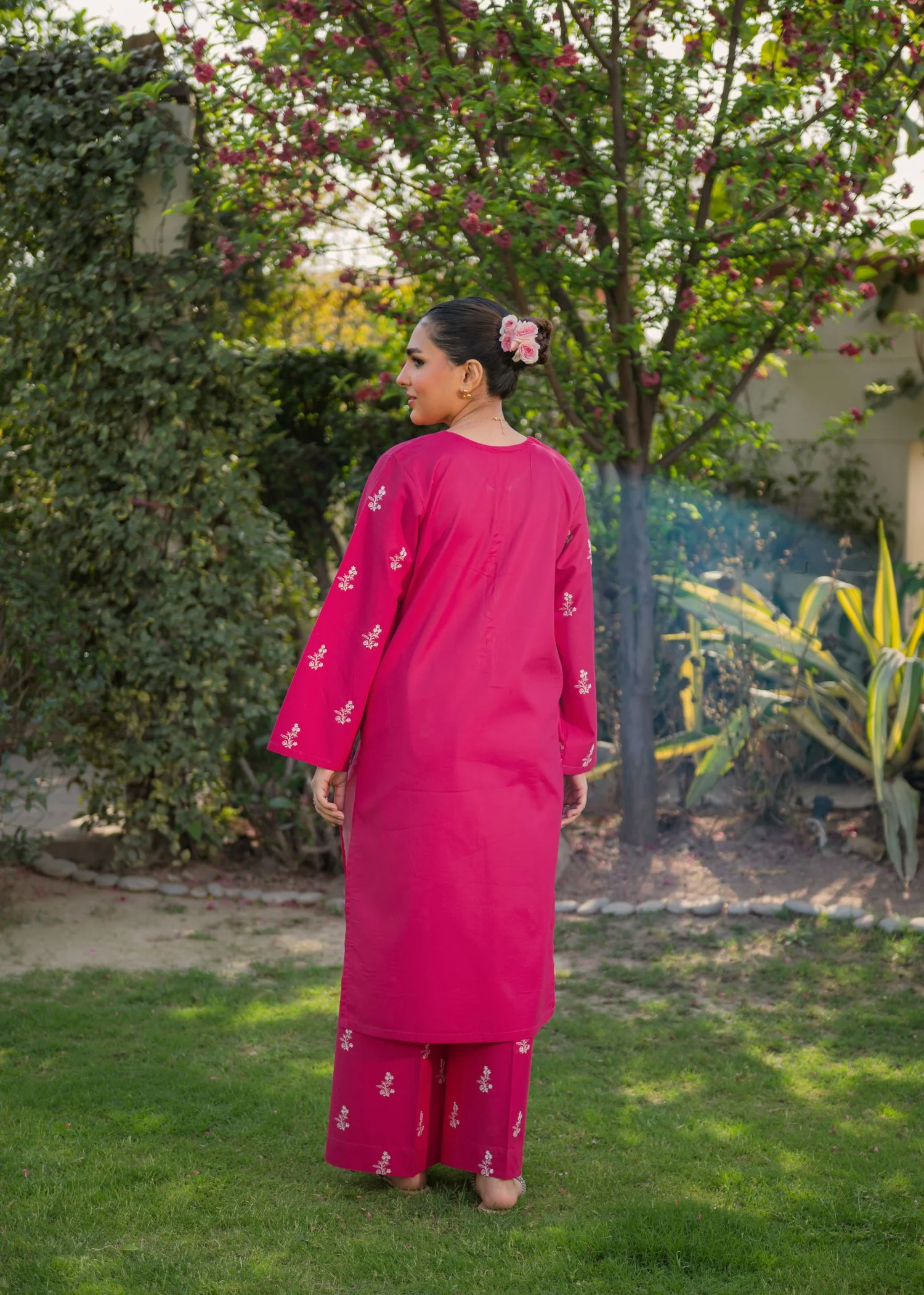 pure cotton Kurta Set in Hot pink