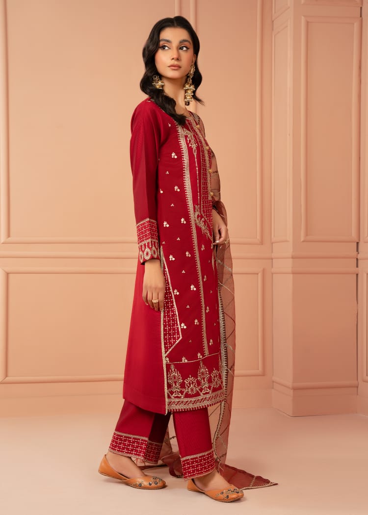 cotton karandi Kurta Set in Red