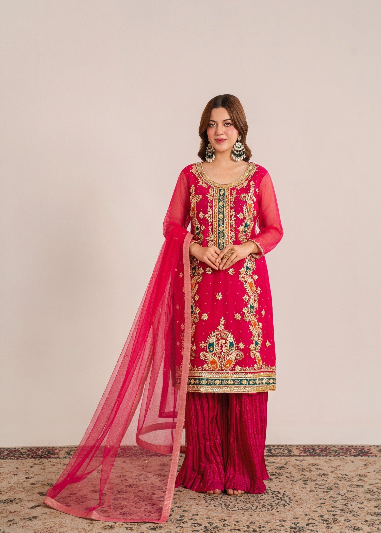 net Sharara in Shocking pink