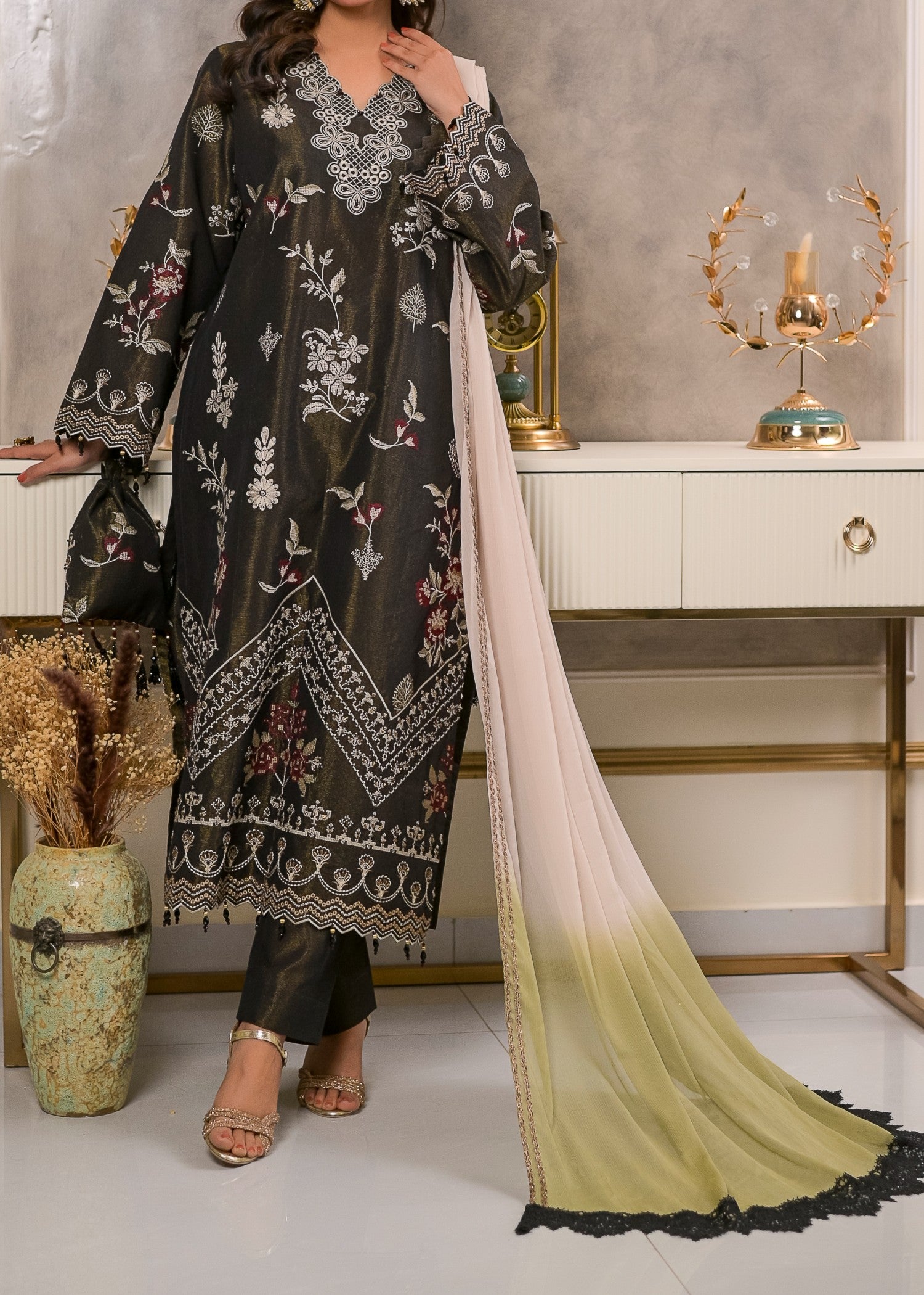 cotton masuri Kurta Set in Black, olive green
