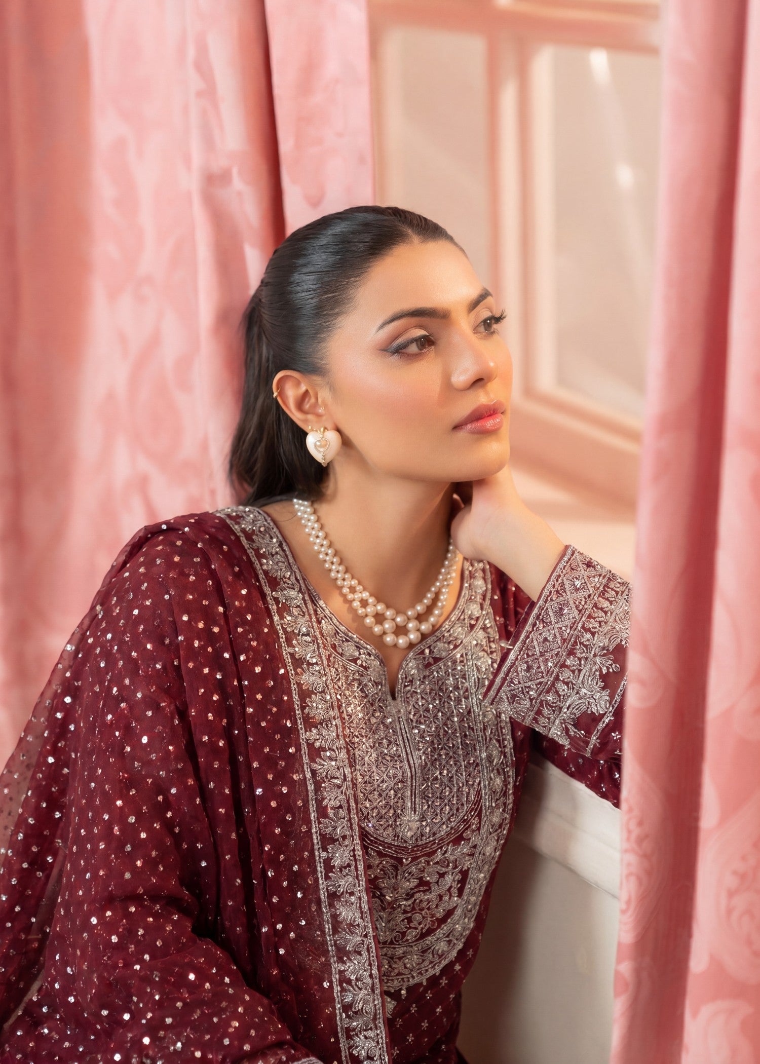 chiffon Kurta Set in Blood red
