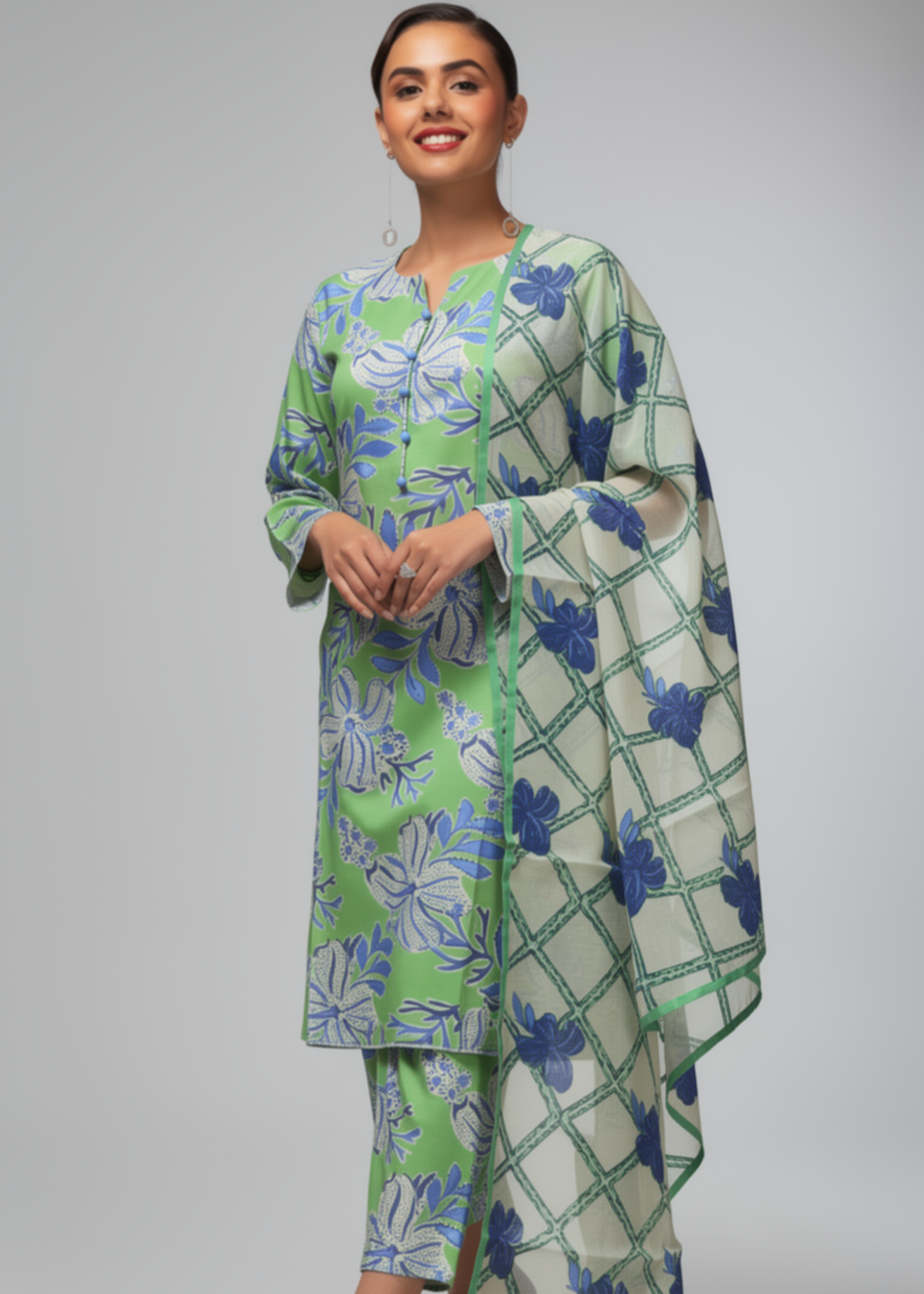 viscose raw silk Kurta Set in Green