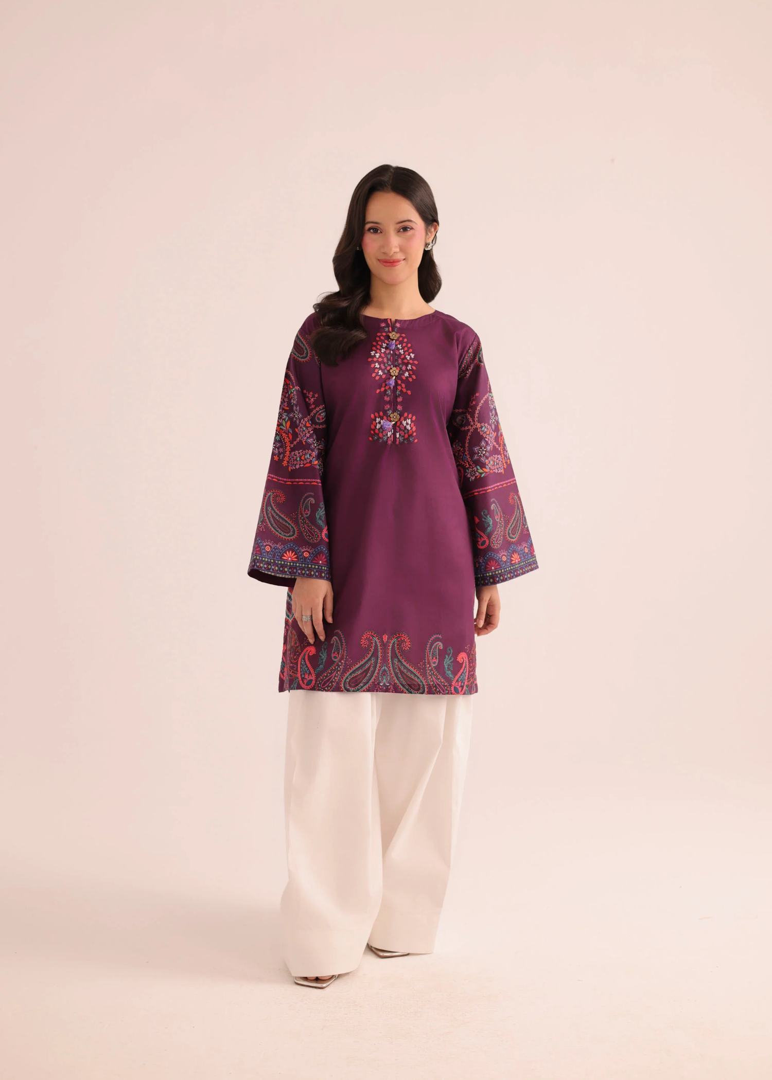 poly lawn Kurti in Purple