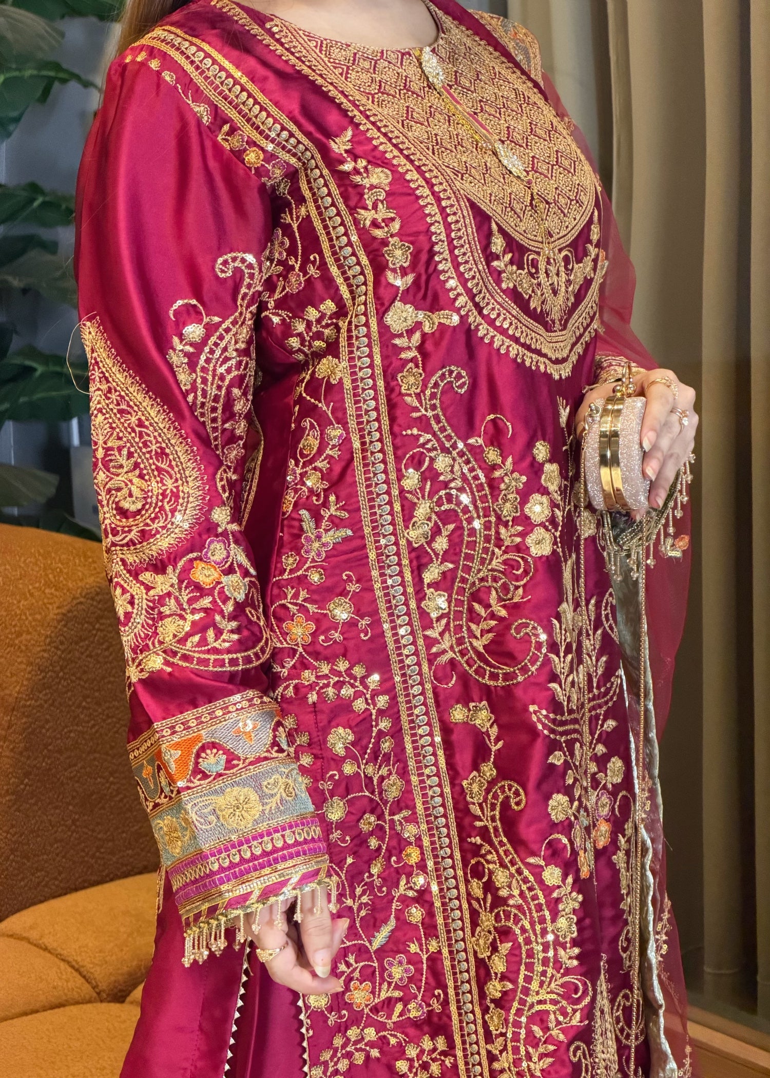 silk Sharara in Raspberry