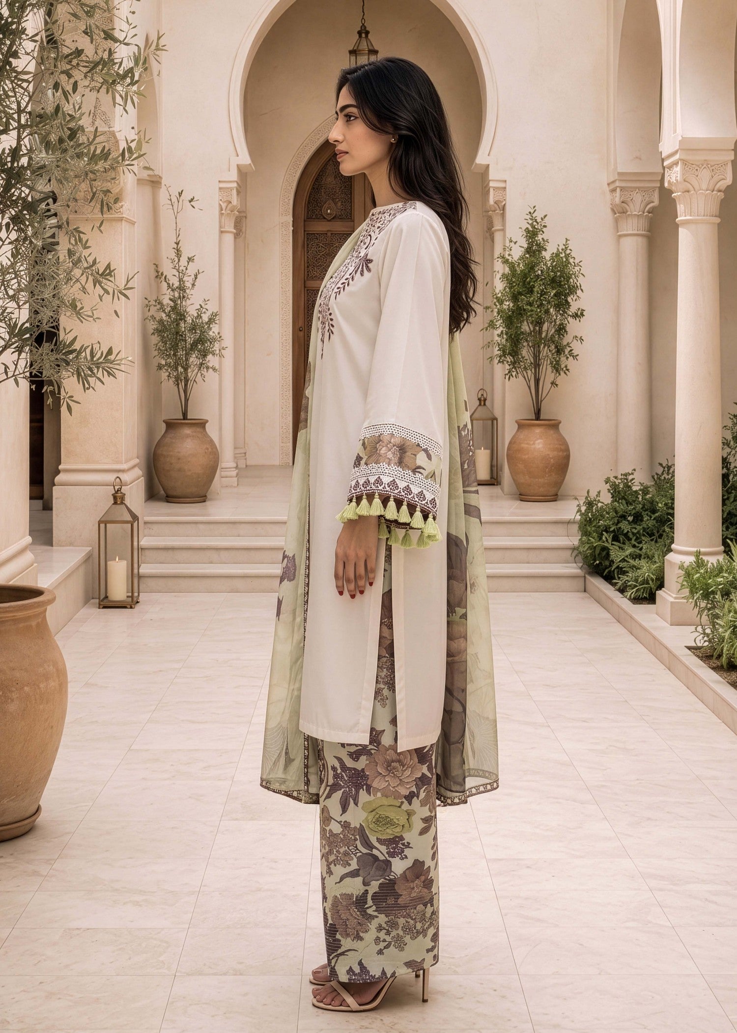 lawn cotton Kurta Set in Off-white