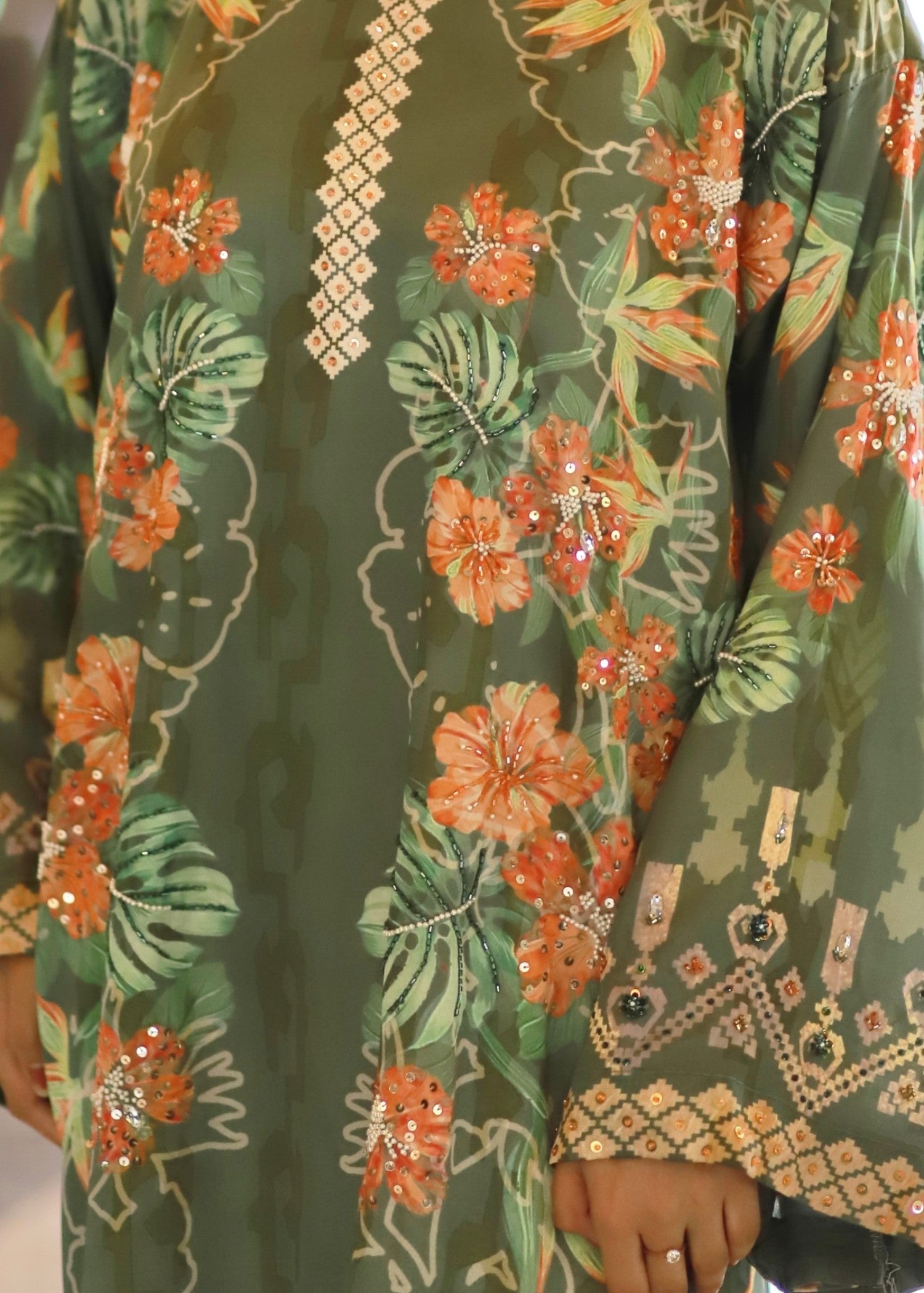 pk charmuse silk Kaftan in Olive green