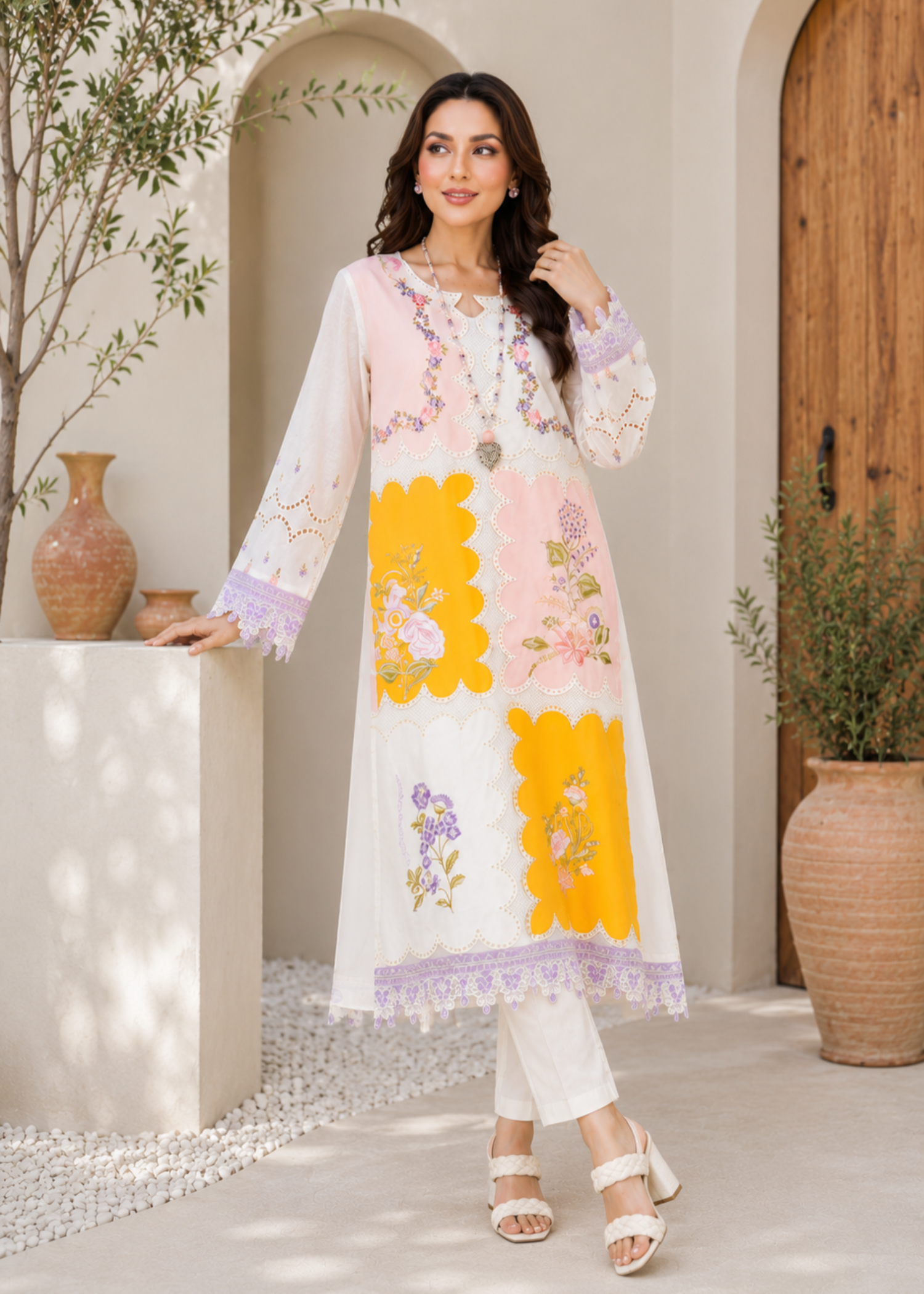 linen Kurta Set in Multi