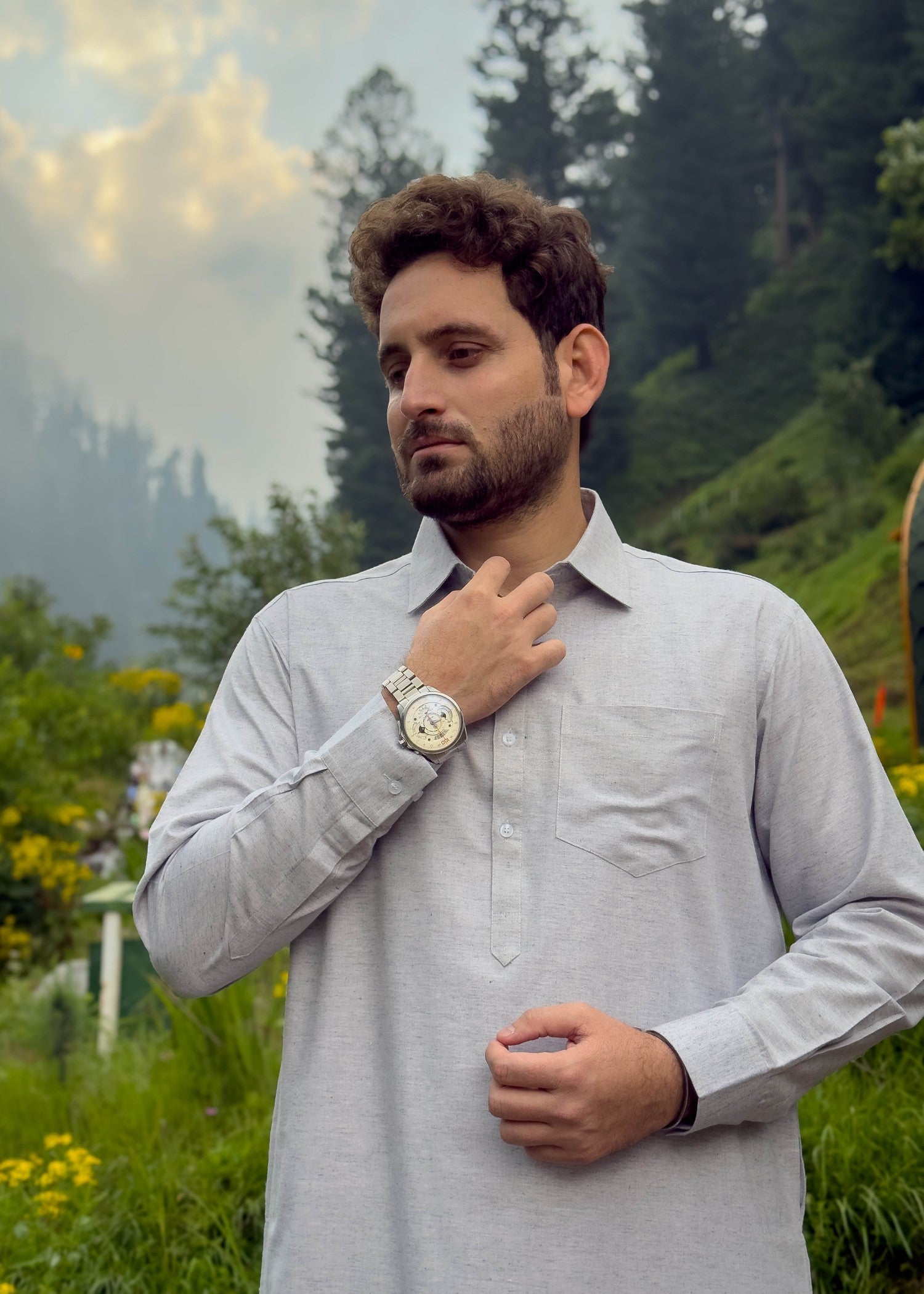 blended karandi Shalwar Kameez in Pastel grey