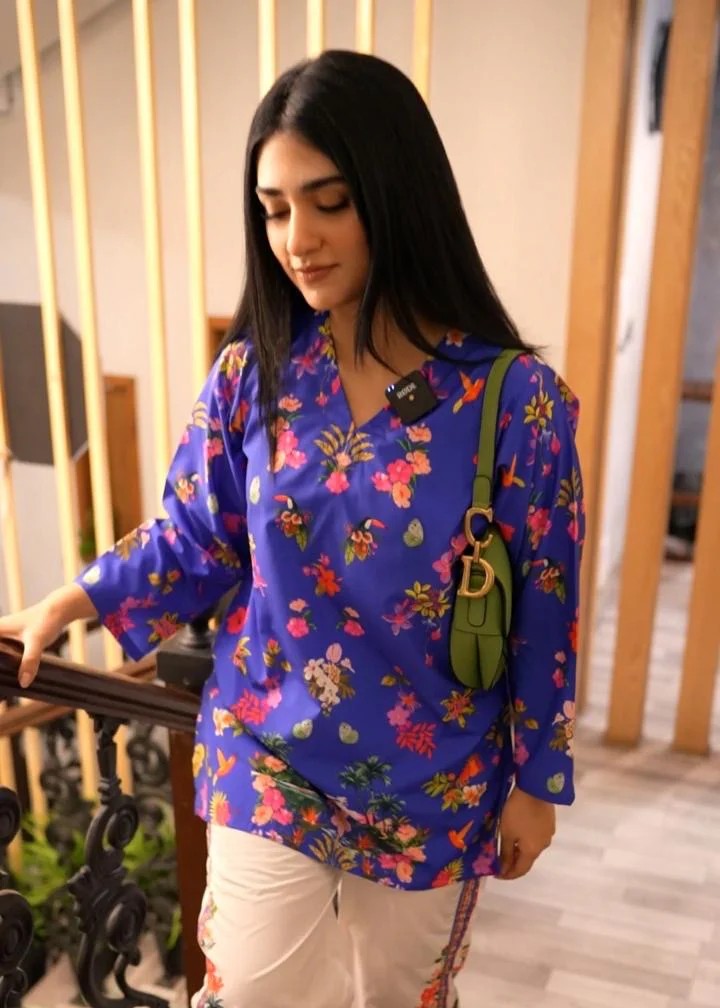 crepe Kurta Set in Blue