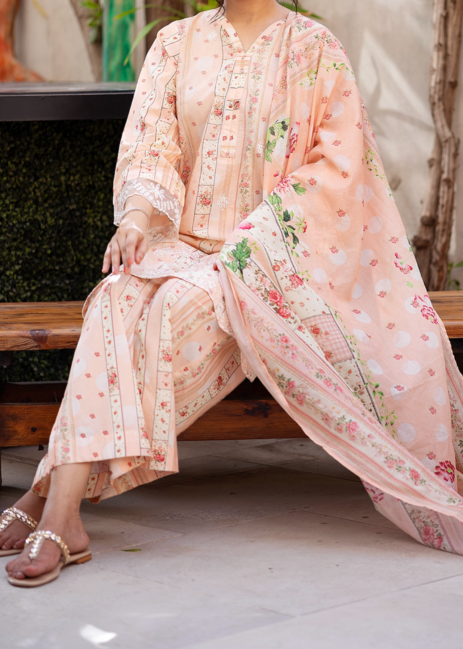 lawn Unstitched in Peach orange