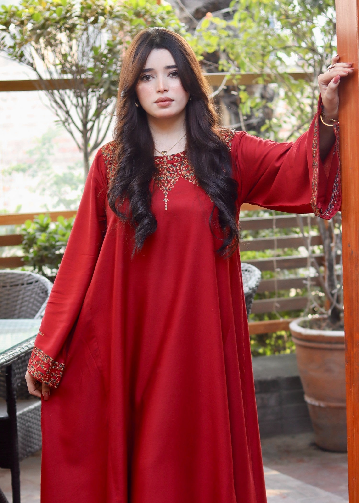 dhanak linen Maxi in Amaranth