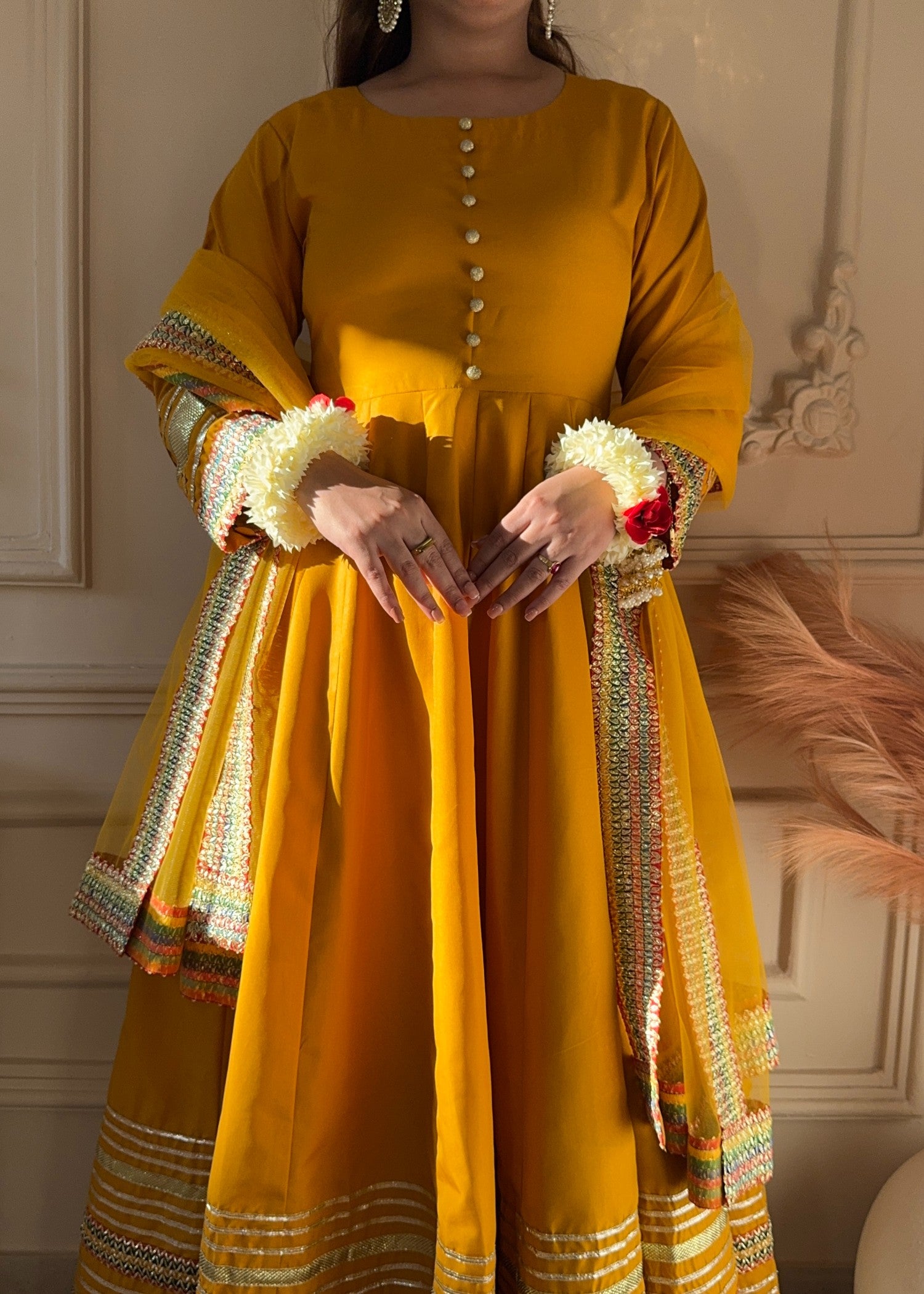 satin silk Anarkali in Mustard
