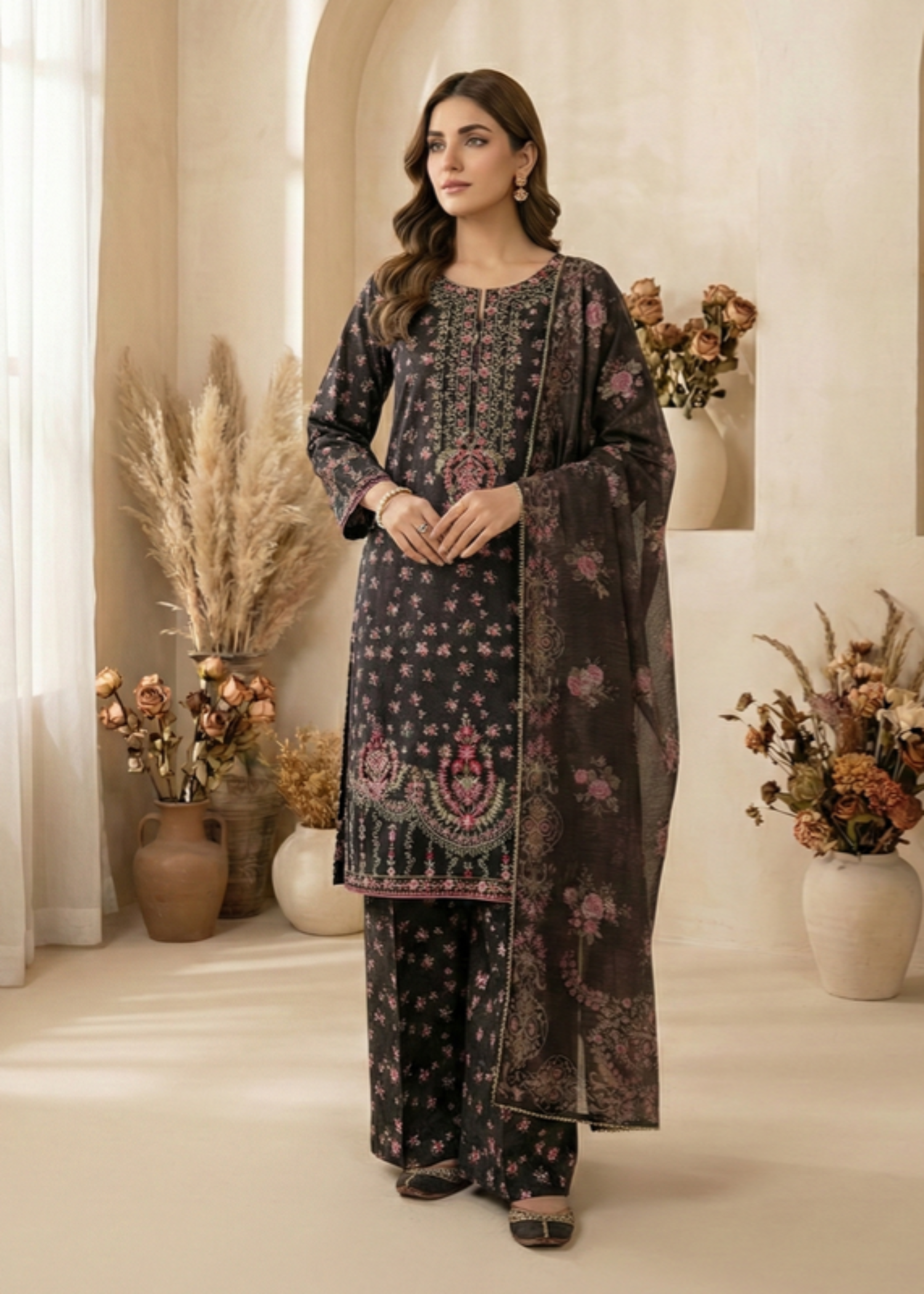 cotton dobby Kurta Set in Black