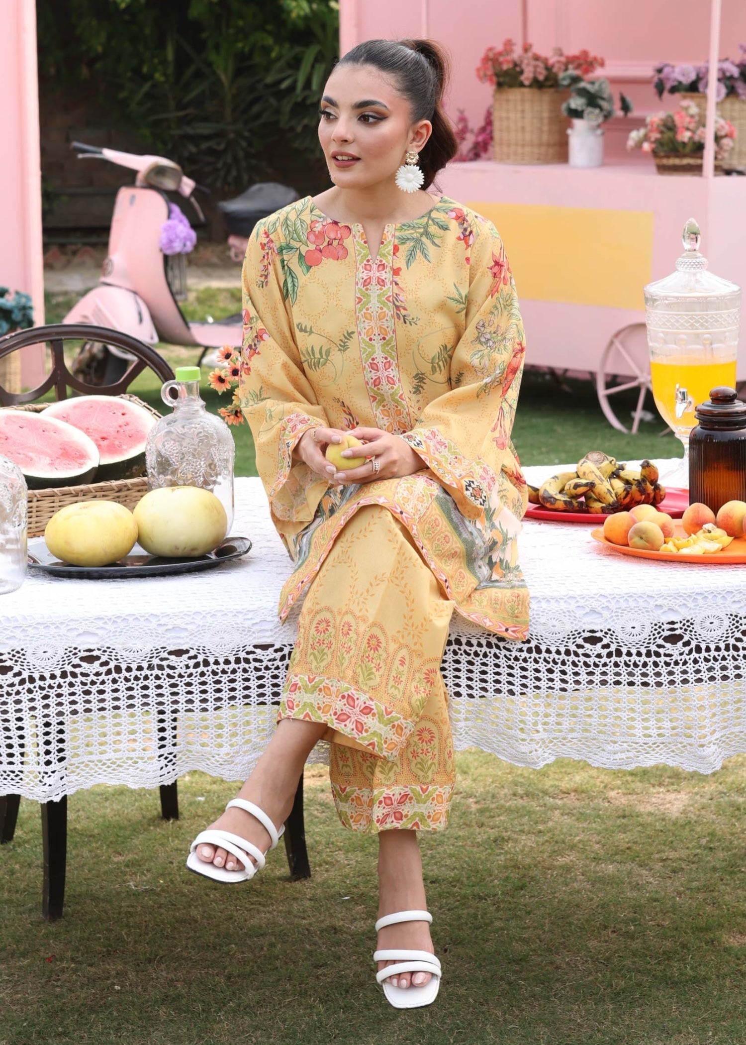 poly lawn Co Ord Sets in Mari gold