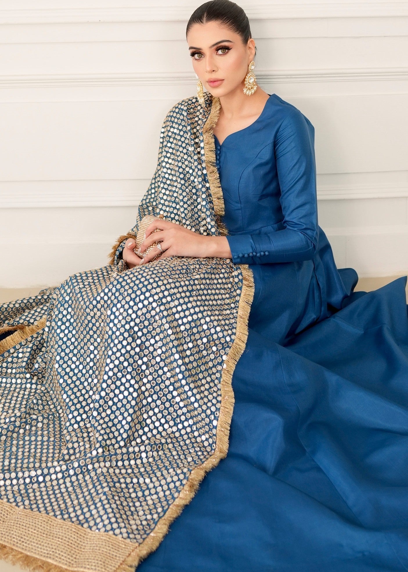 kattan silk Pishwas in Teal