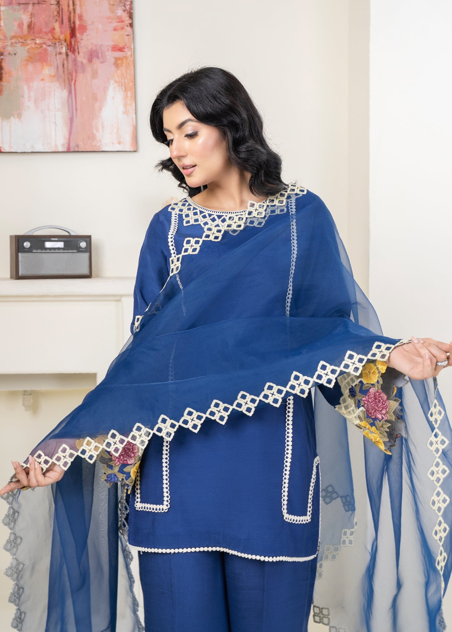 thai silk Kurta Set in Sapphire blue