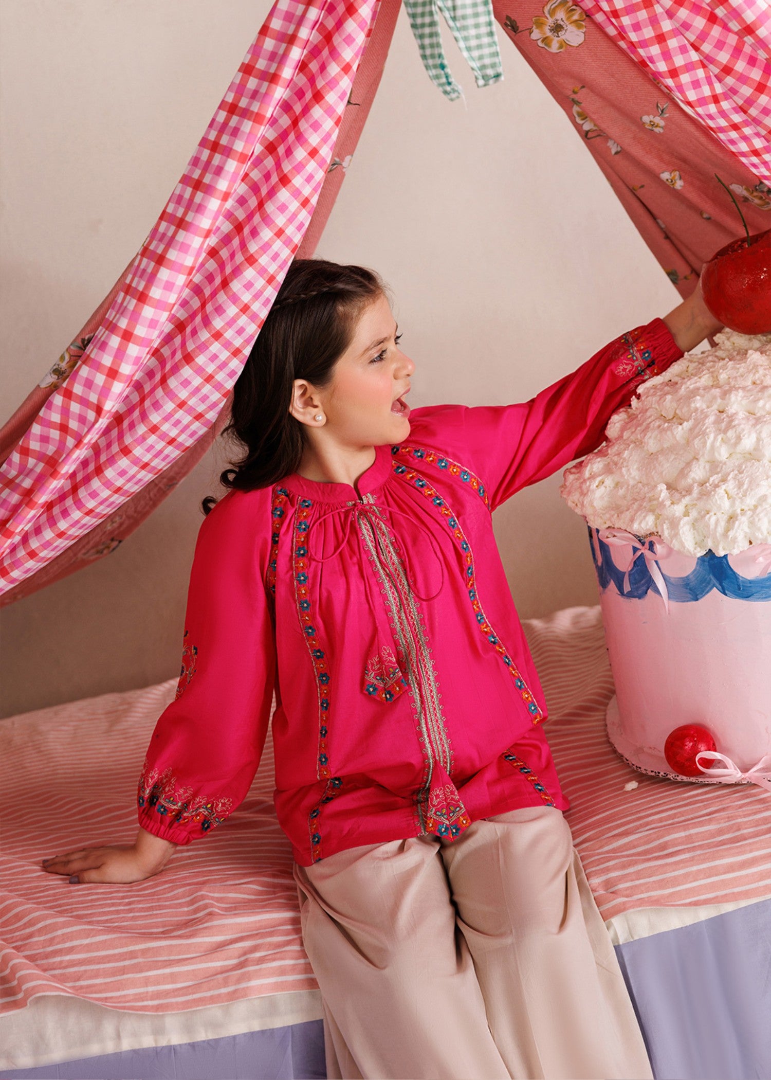 lawn Short Frock in Hot pink