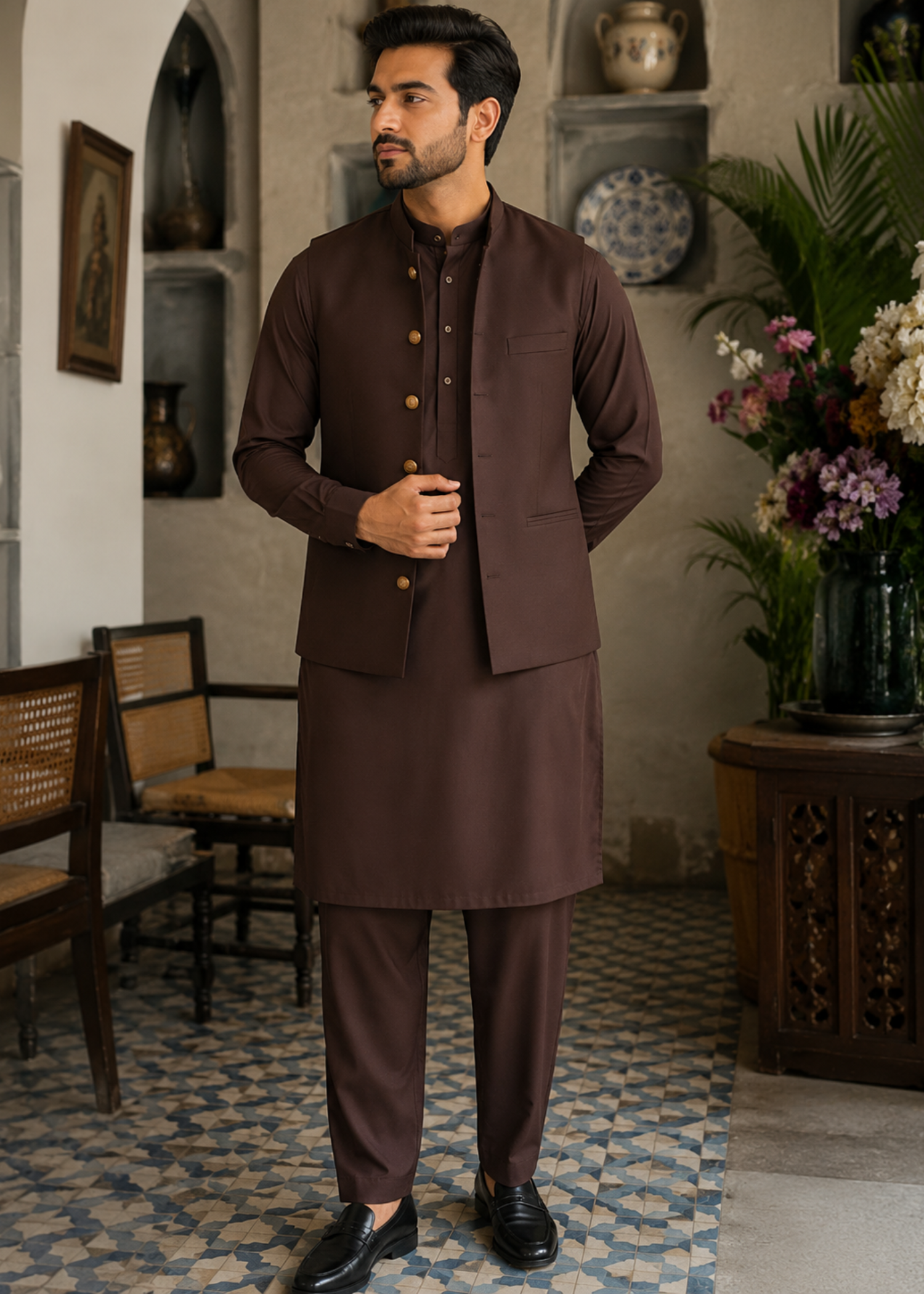 wash & wear Waistcoat in Maroon