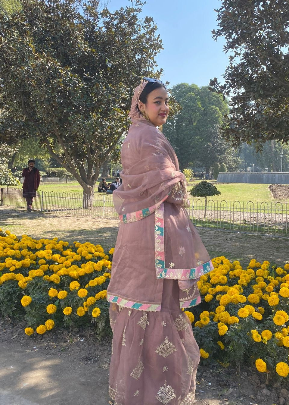 organza Sharara in Tea rose pink