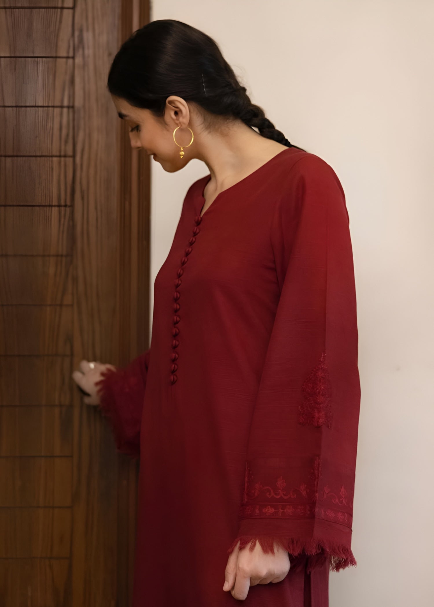 cotton viscose Kurta Set in Maroon