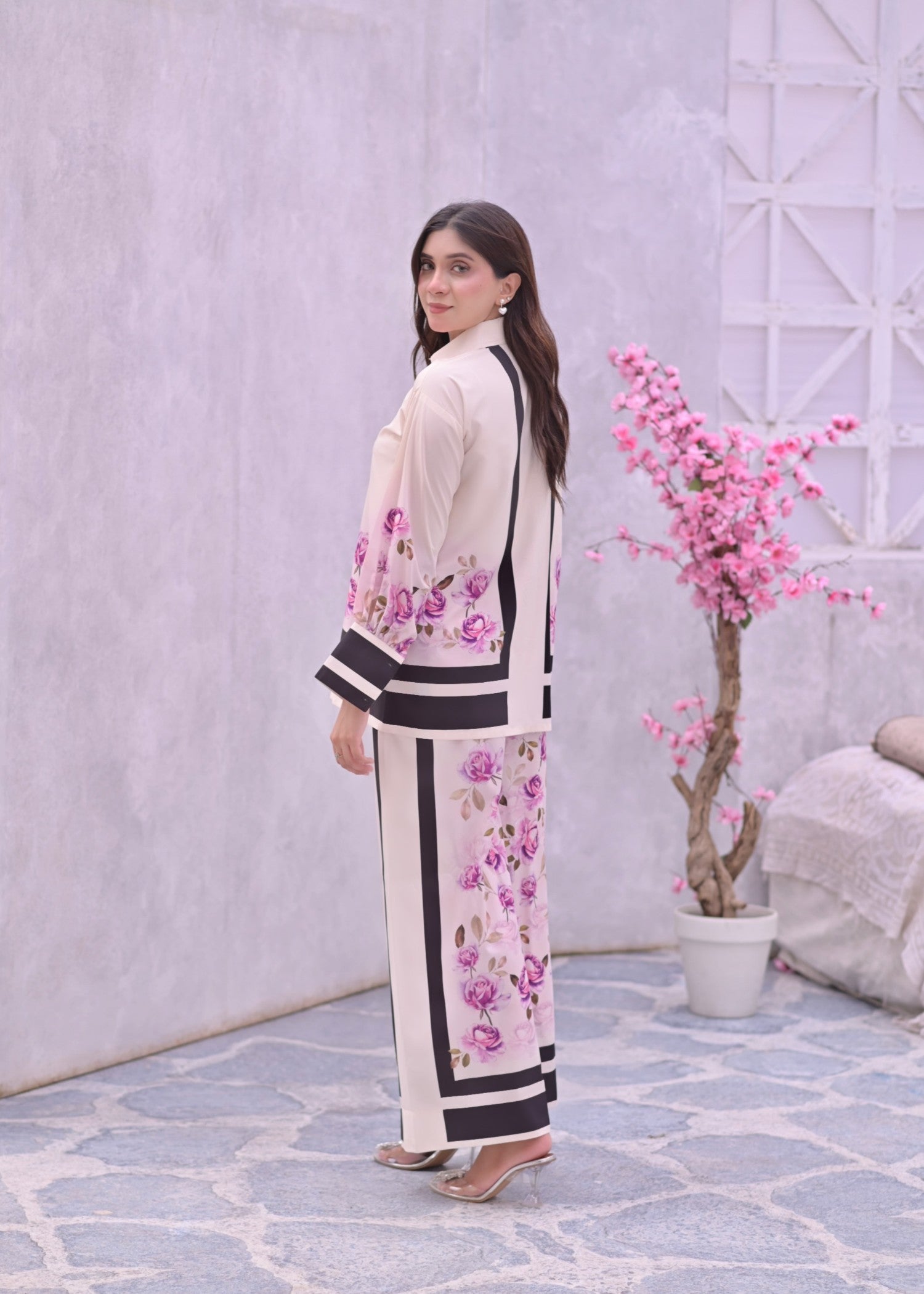 crepe Co ord Sets in Light pink, violet