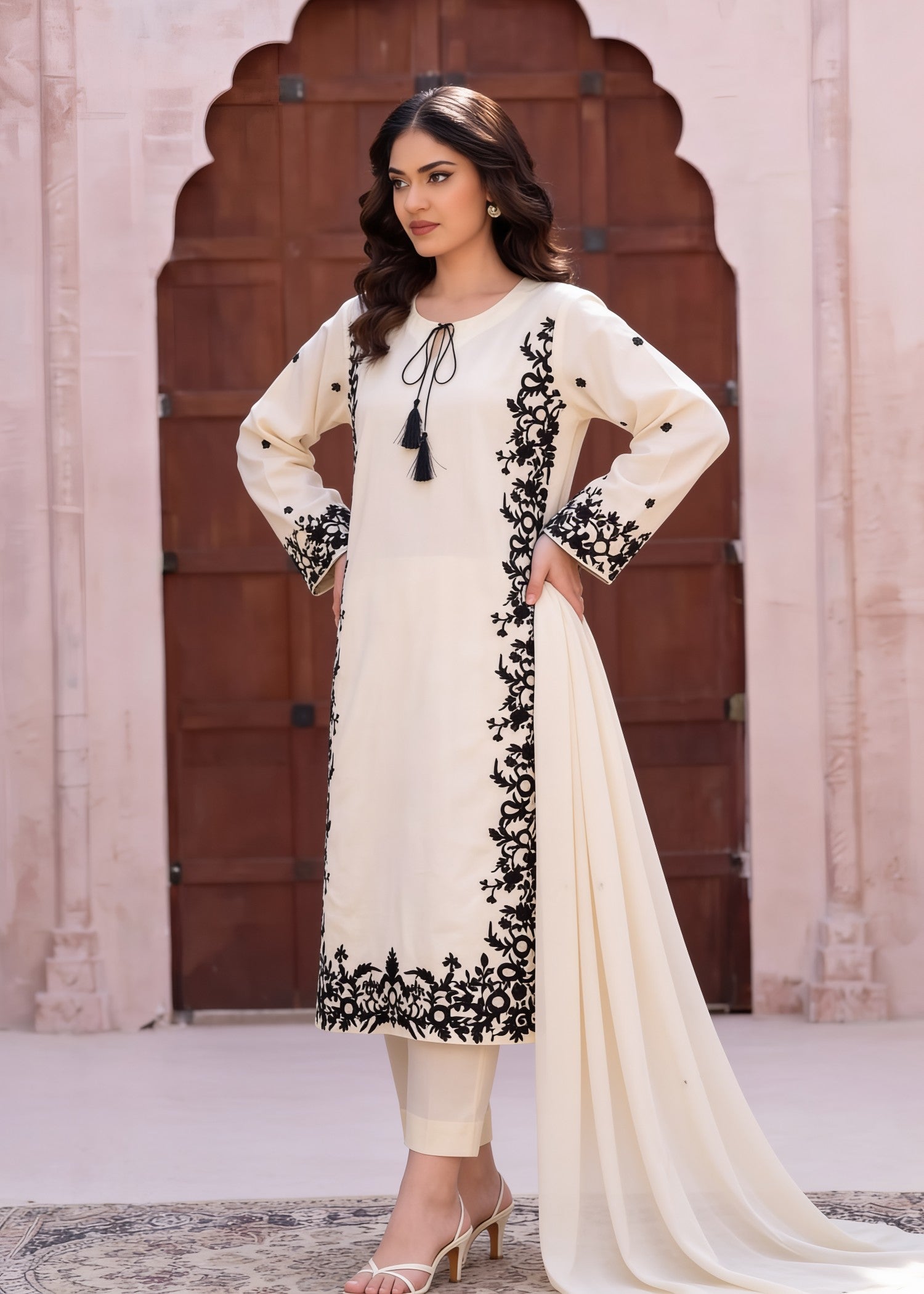 cotton linen Kurta Set in Off-white