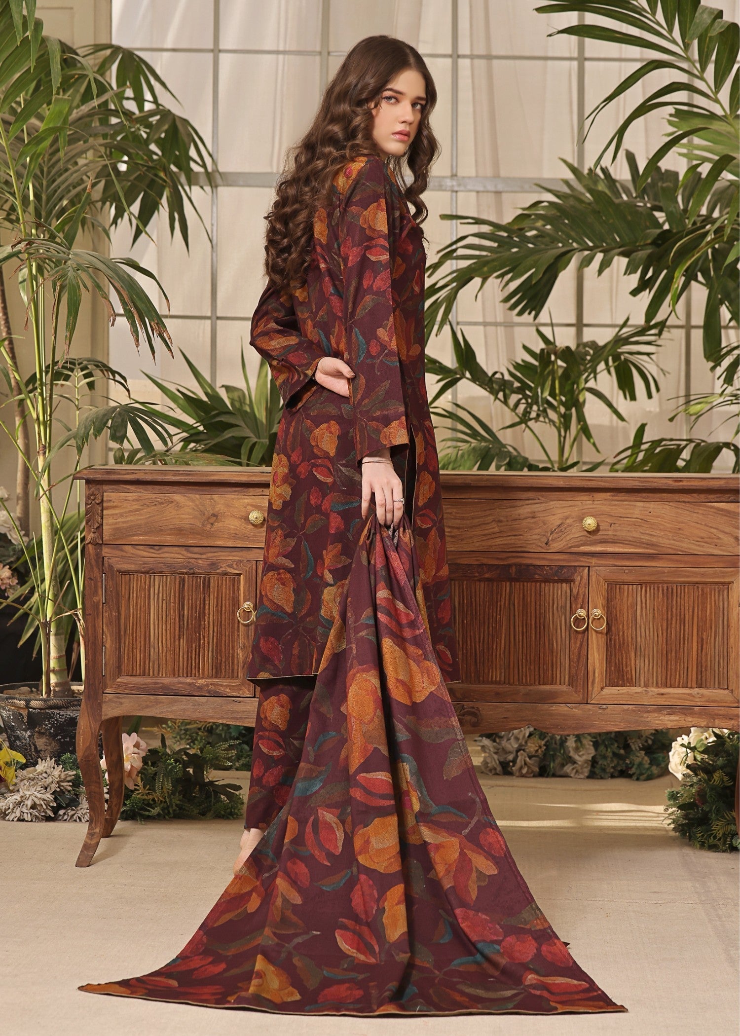 dhanak Kurta Set in Chocolate brown