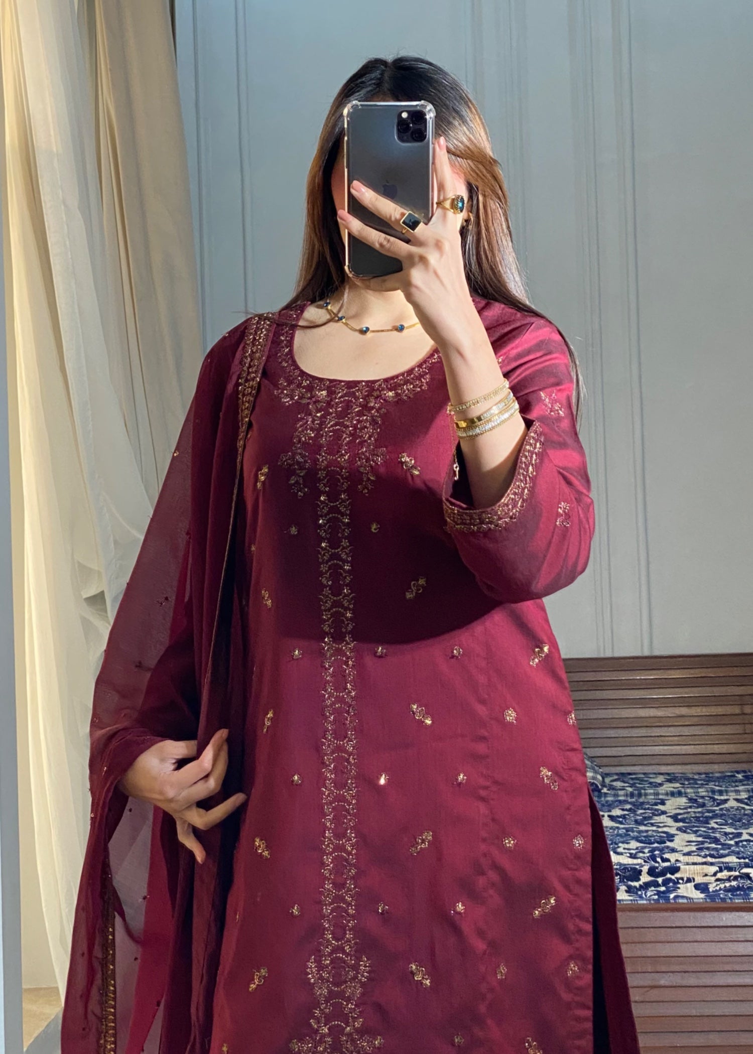cotton silk Kurta Set in Amaranth