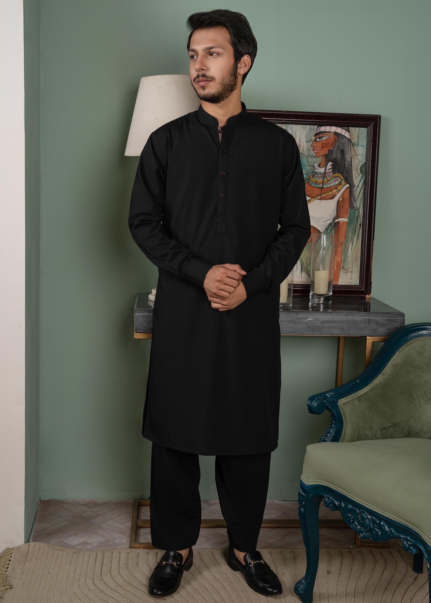 wash & wear Shalwar Kameez in Black by Thread & Weave By Zeplar