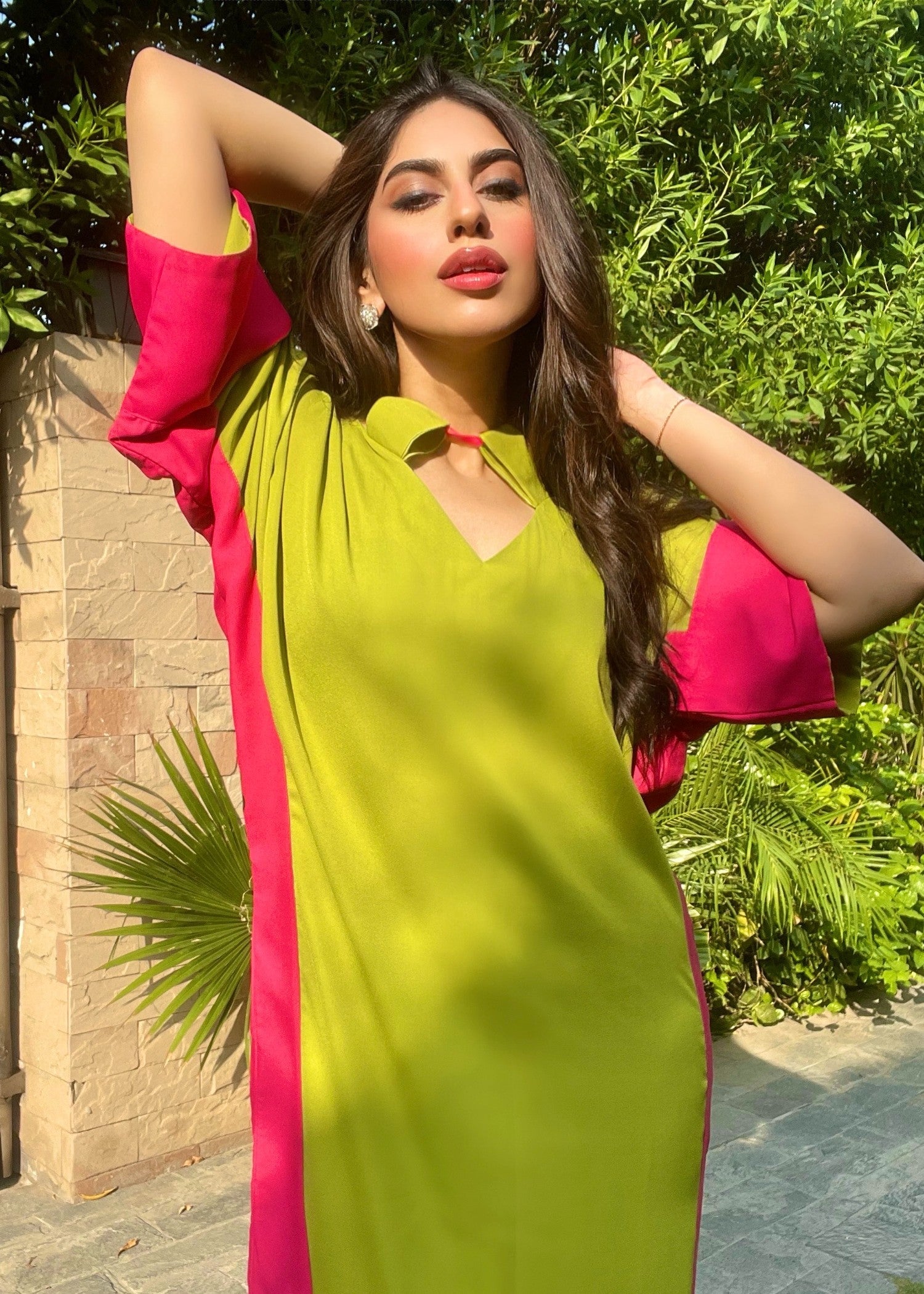 georgette Kaftan in Apple green