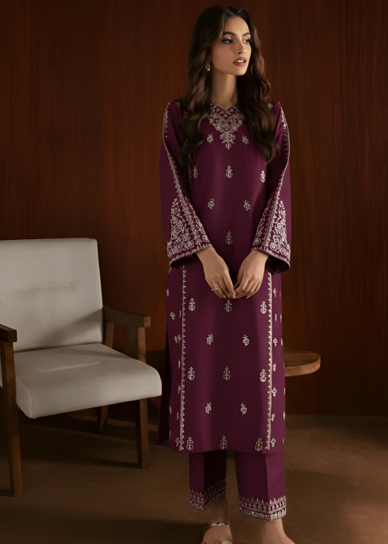 linen Kurta Set in Wine