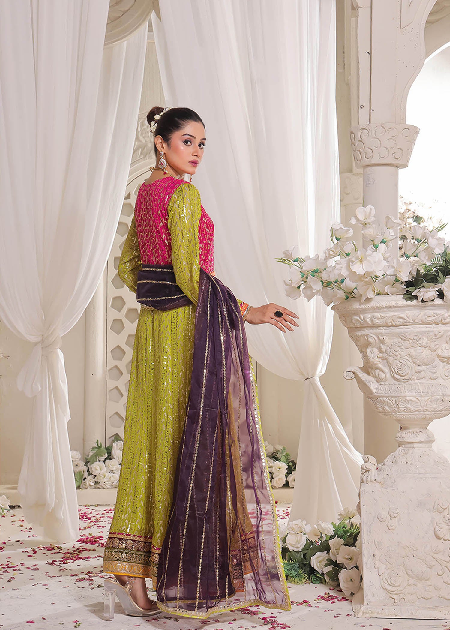 chiffon Angrakha in Green
