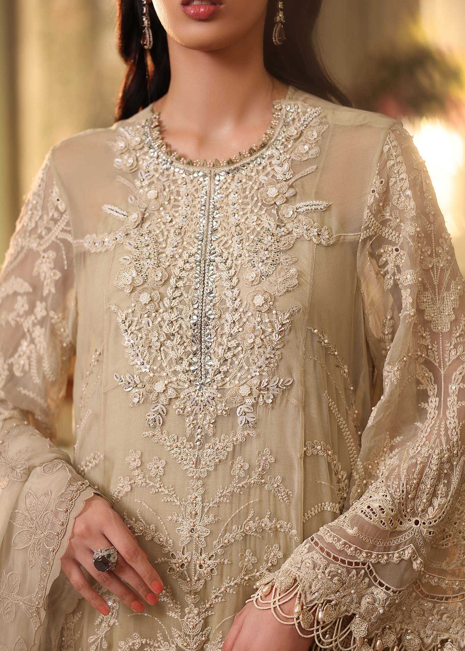chiffon Unstitched in Coffee brown, ivory