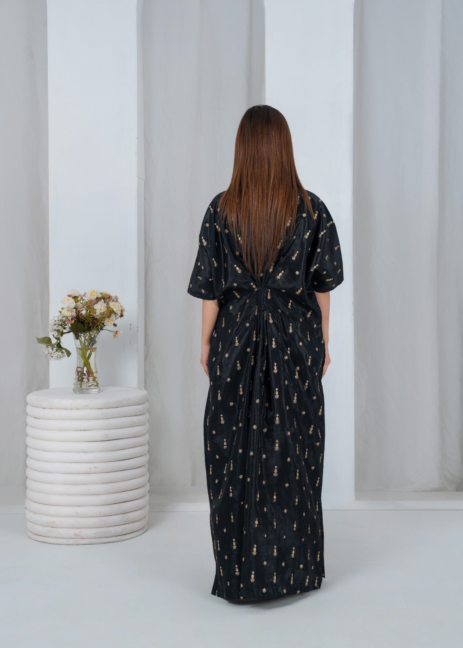 kattan silk Kaftan in Black