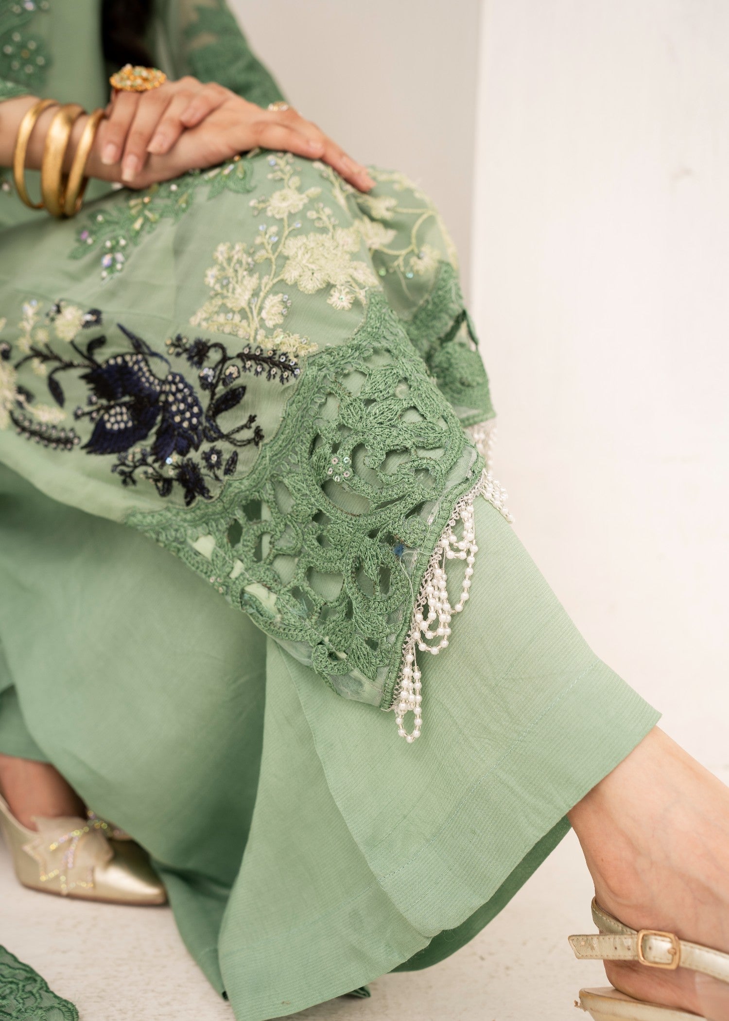chiffon Kurta Set in Pistachio green