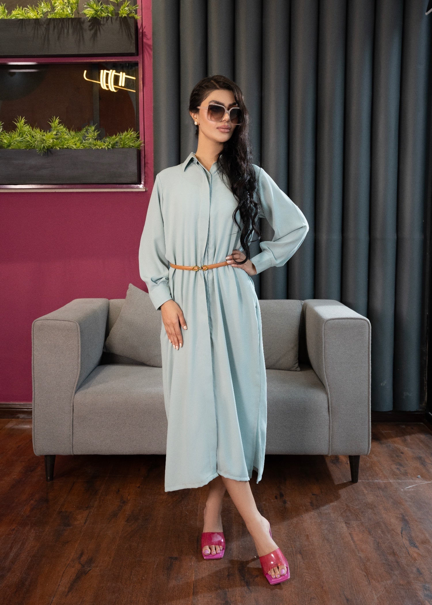 crepe georgette Dress in Cloud blue