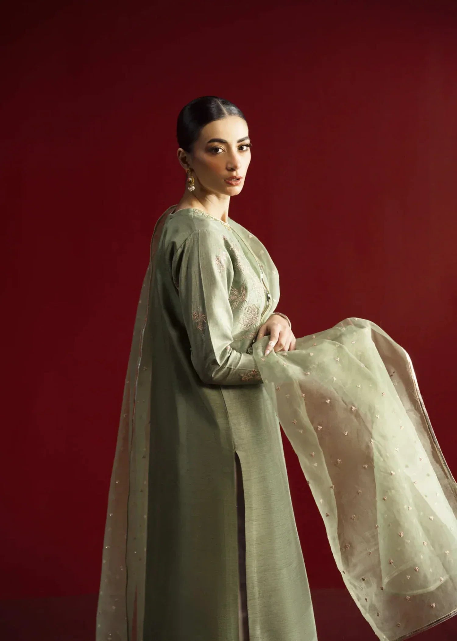 pk raw silk Kurta Set in Sage green