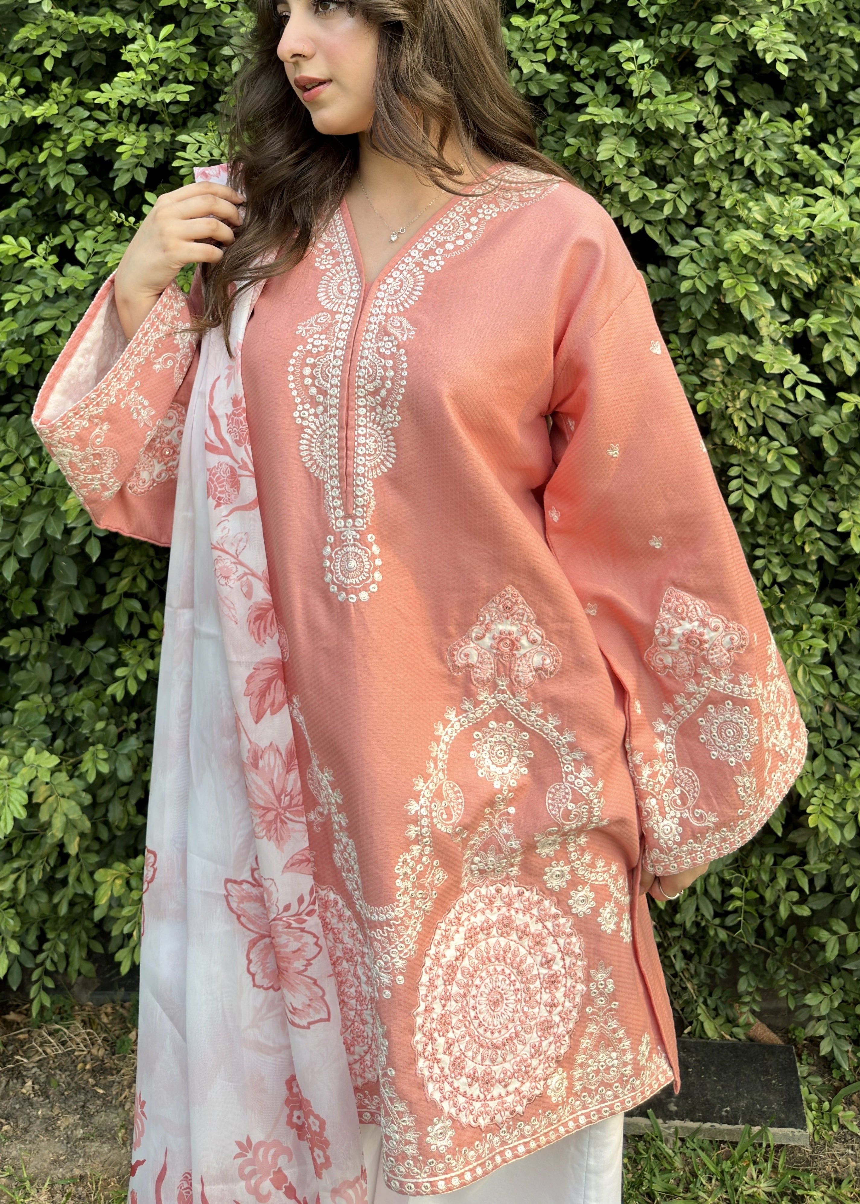 dobby crepe Kurta Set in Baby pink