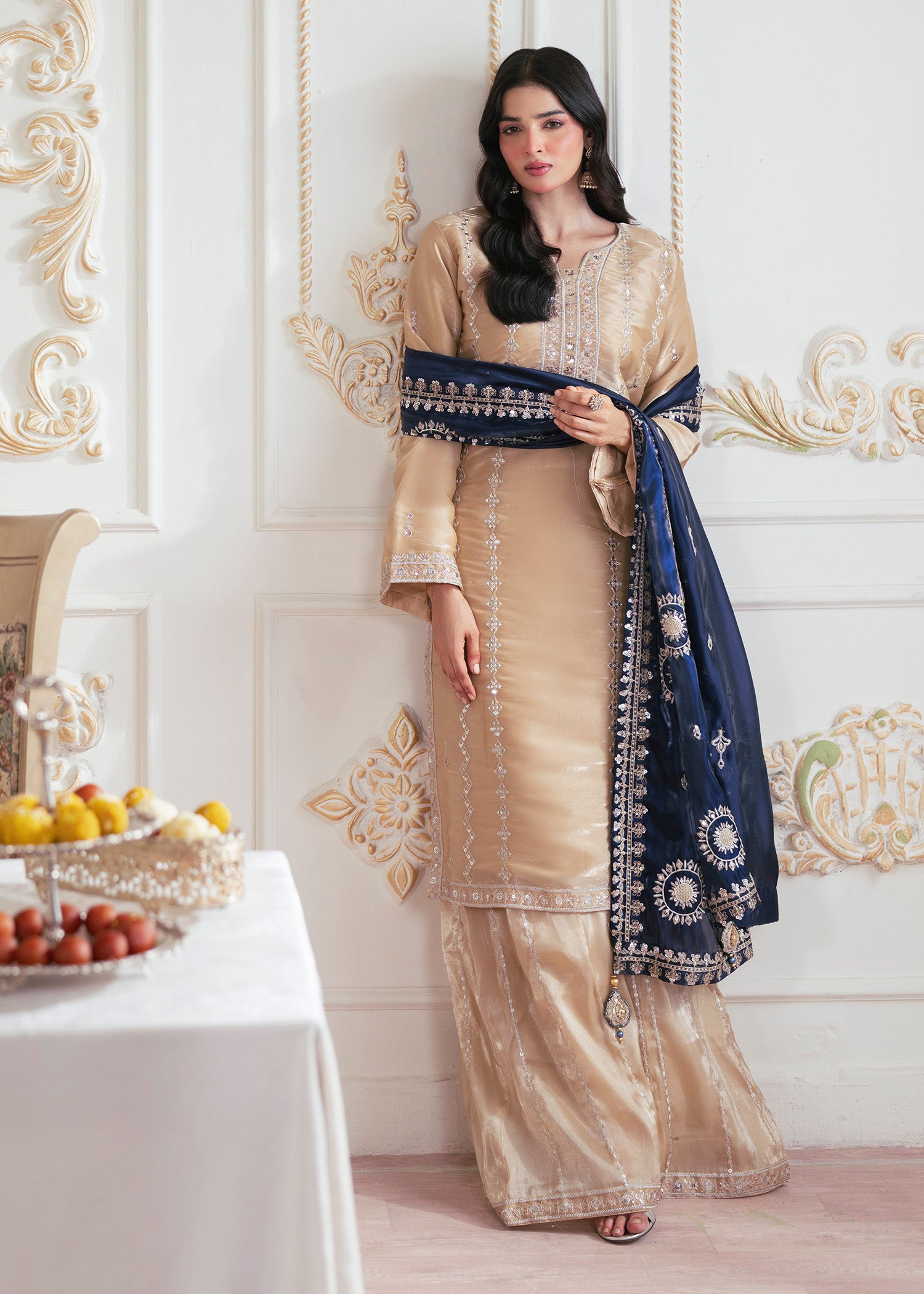 silk Kurta Set in Champagne