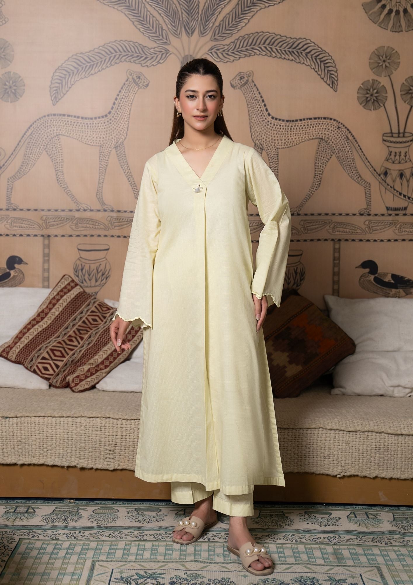 lawn cotton Co Ord Sets in Lemon chiffon