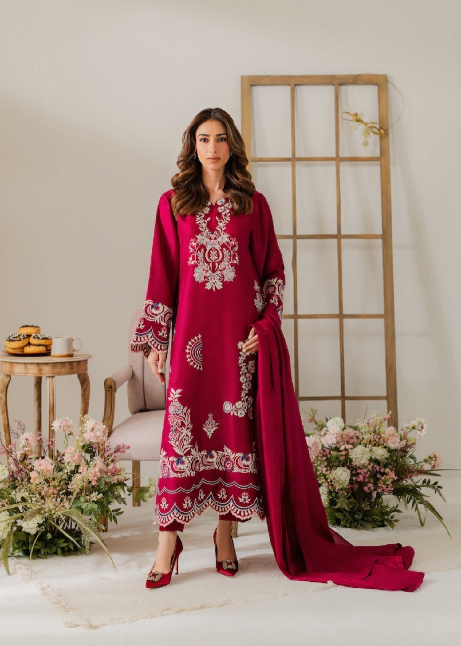 linen Kurta Set in Burgundy