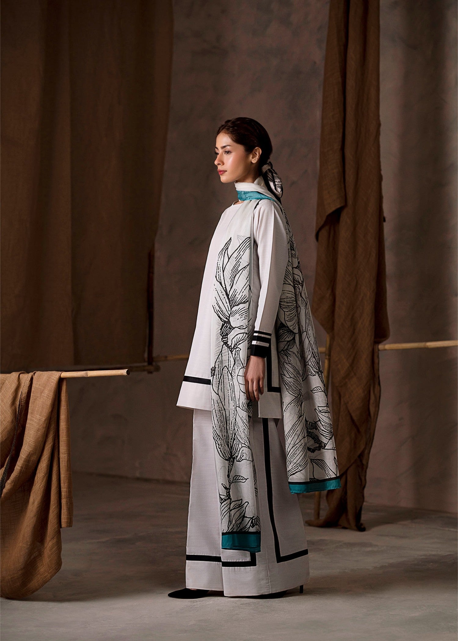 poly lawn Kurta Set in White