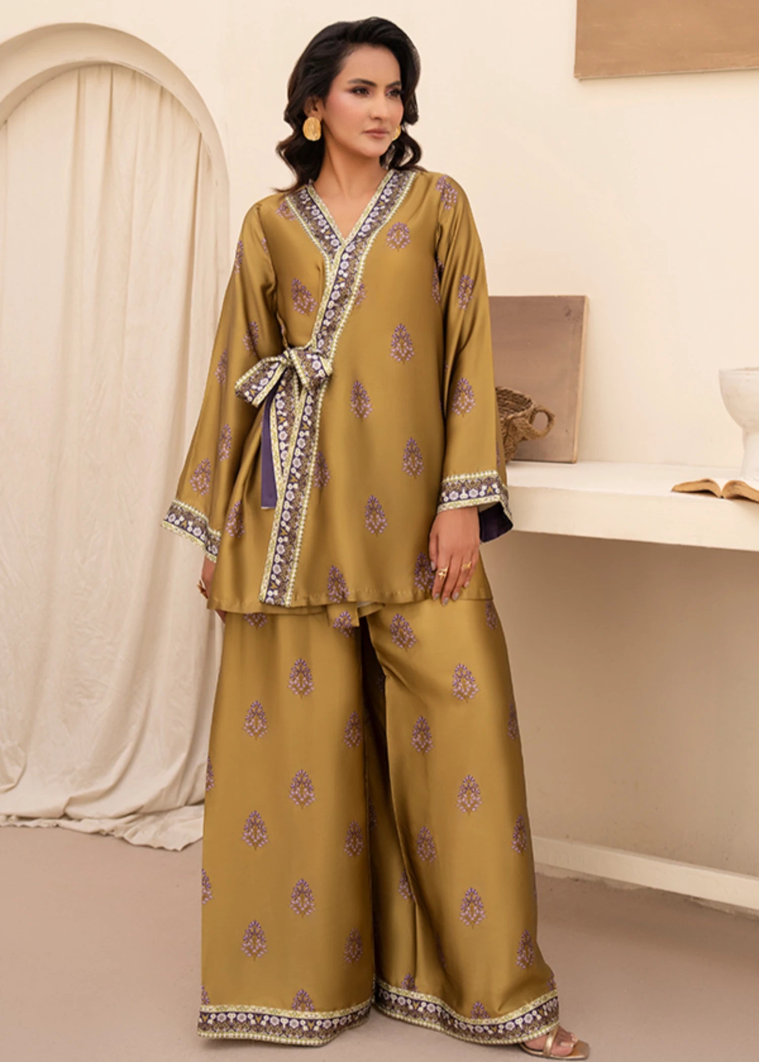 silk Angrakha in Golden brown