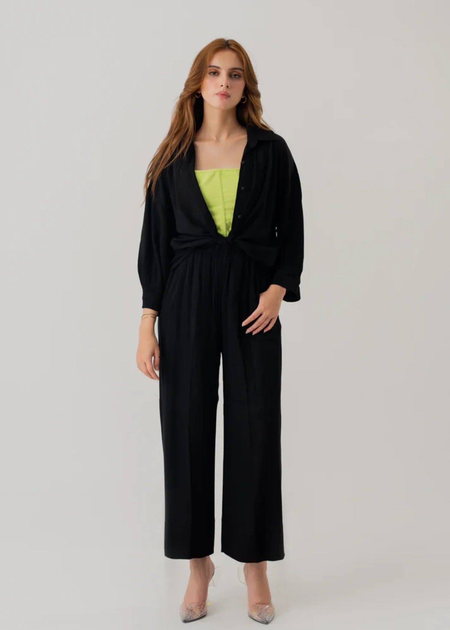 cotton jacquard Trousers in Black
