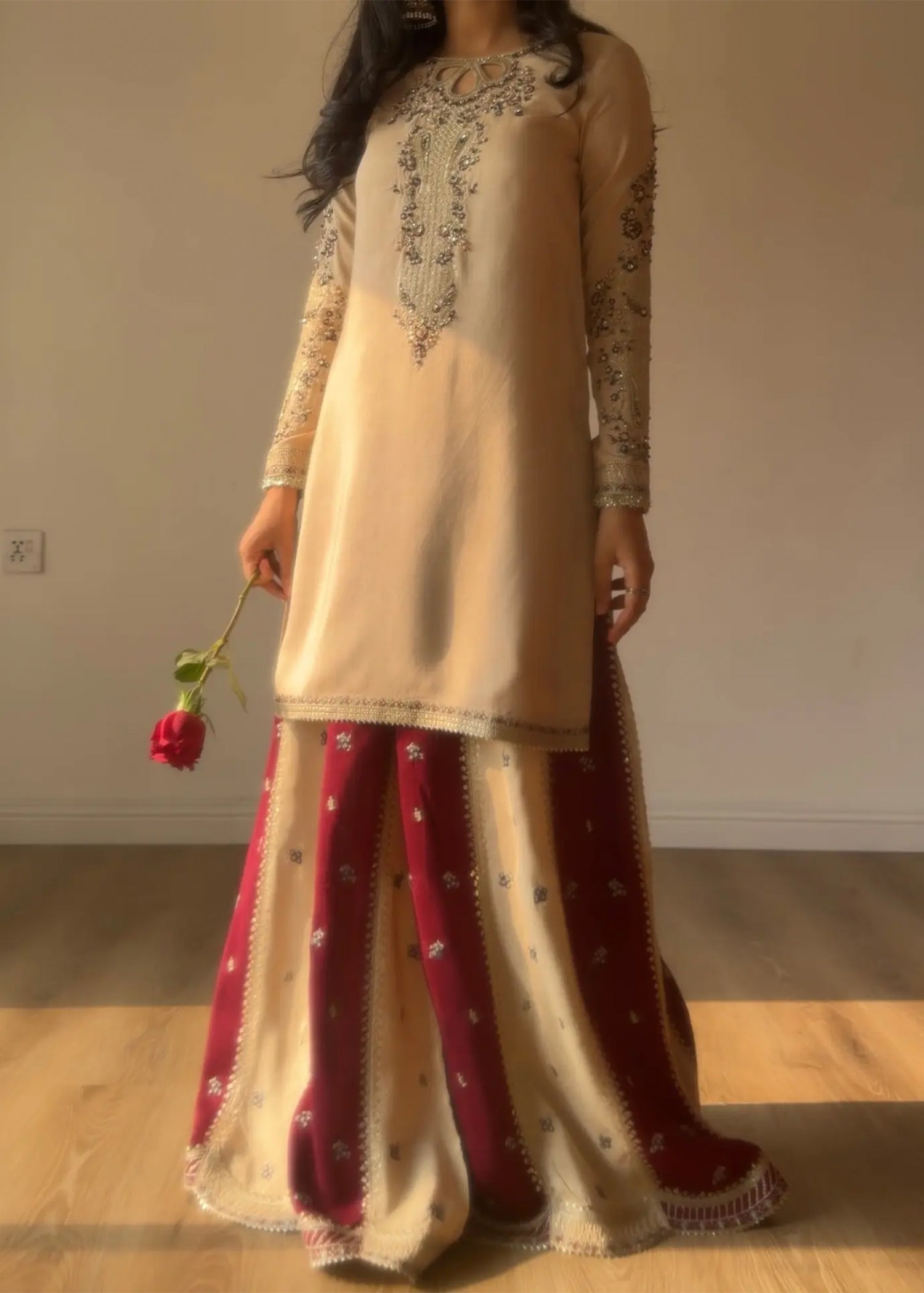 raw silk Sharara in Ivory