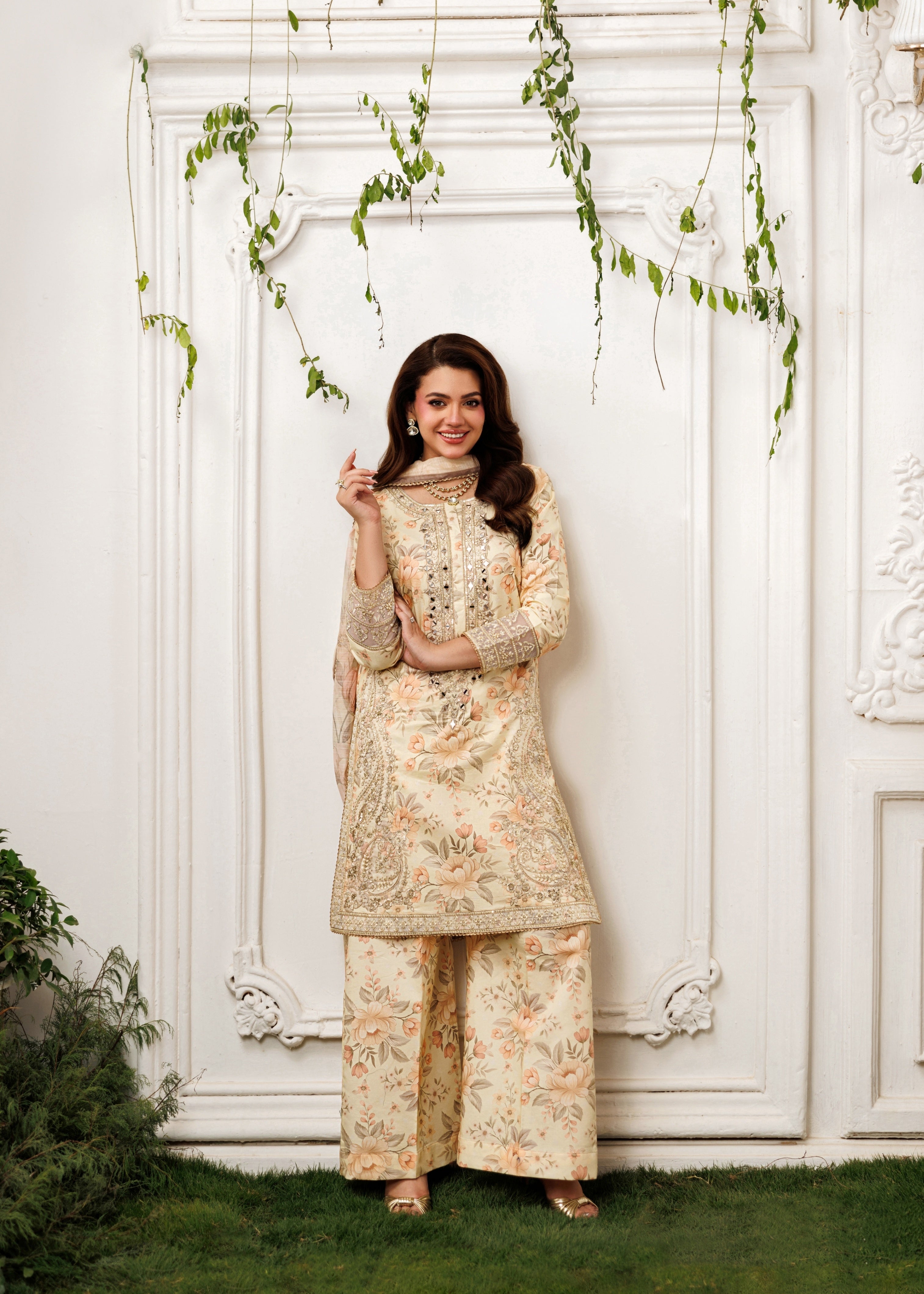 cotton dobby Kurta Set in Beige