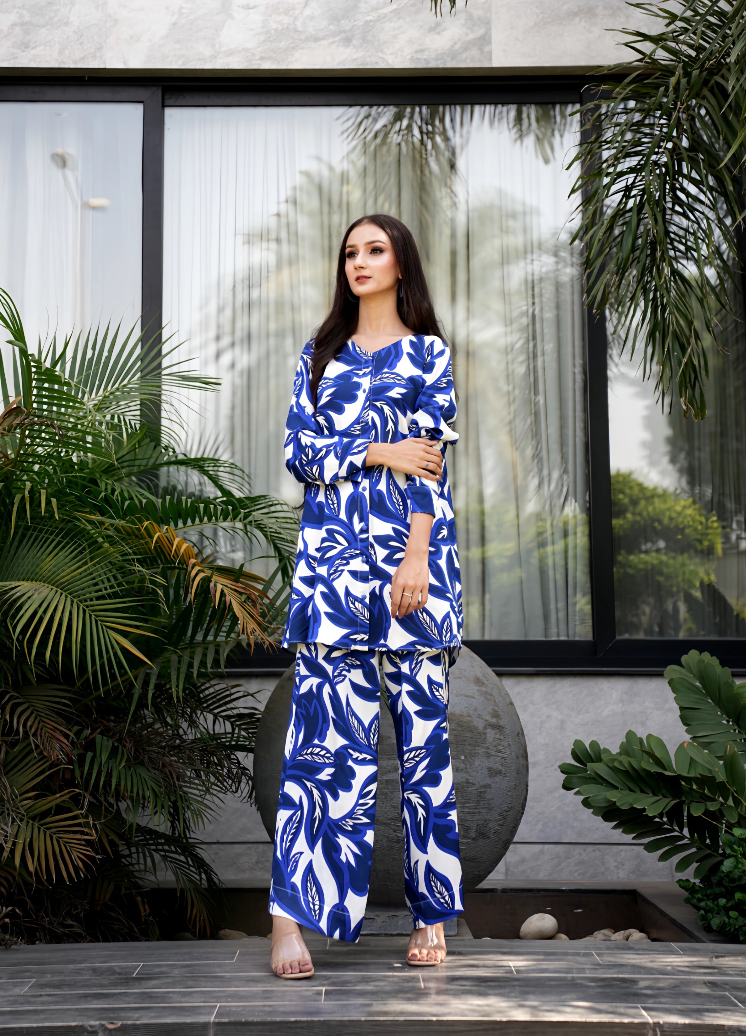 satin silk Co ord Sets in Royal blue, cerulean, white