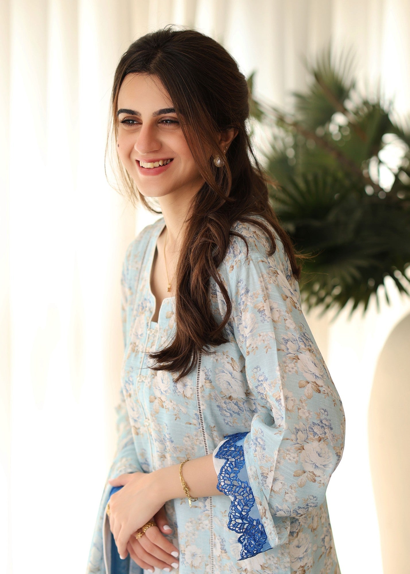 raw silk Kurta Set in Light blue