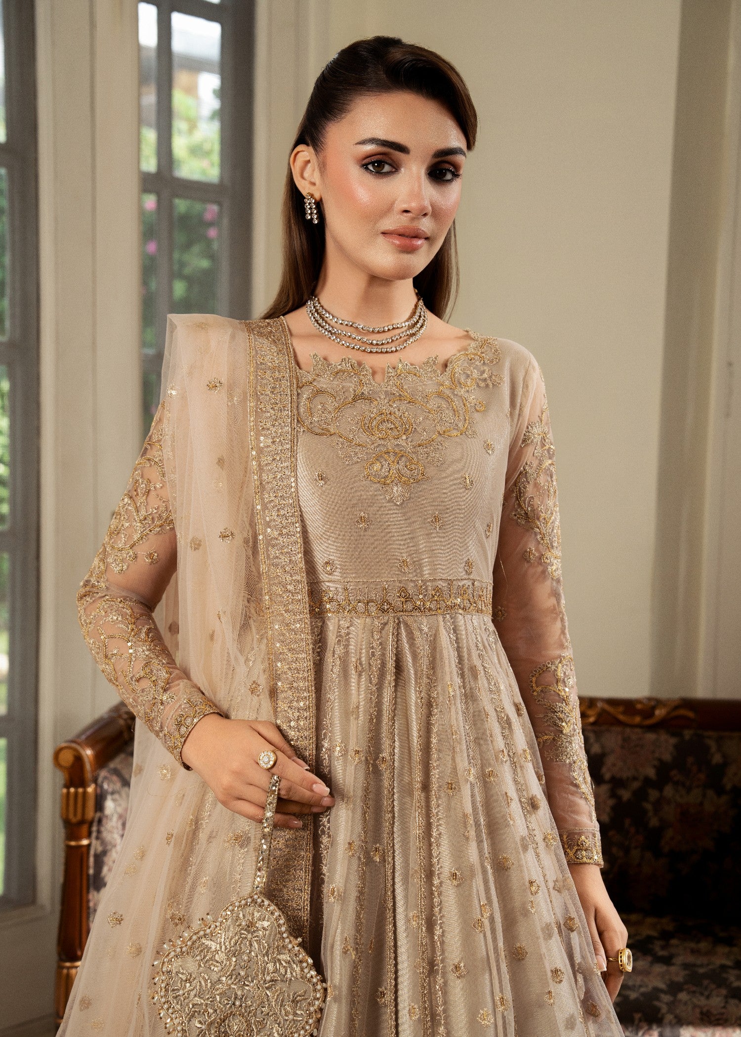 net Pishwas in Beige